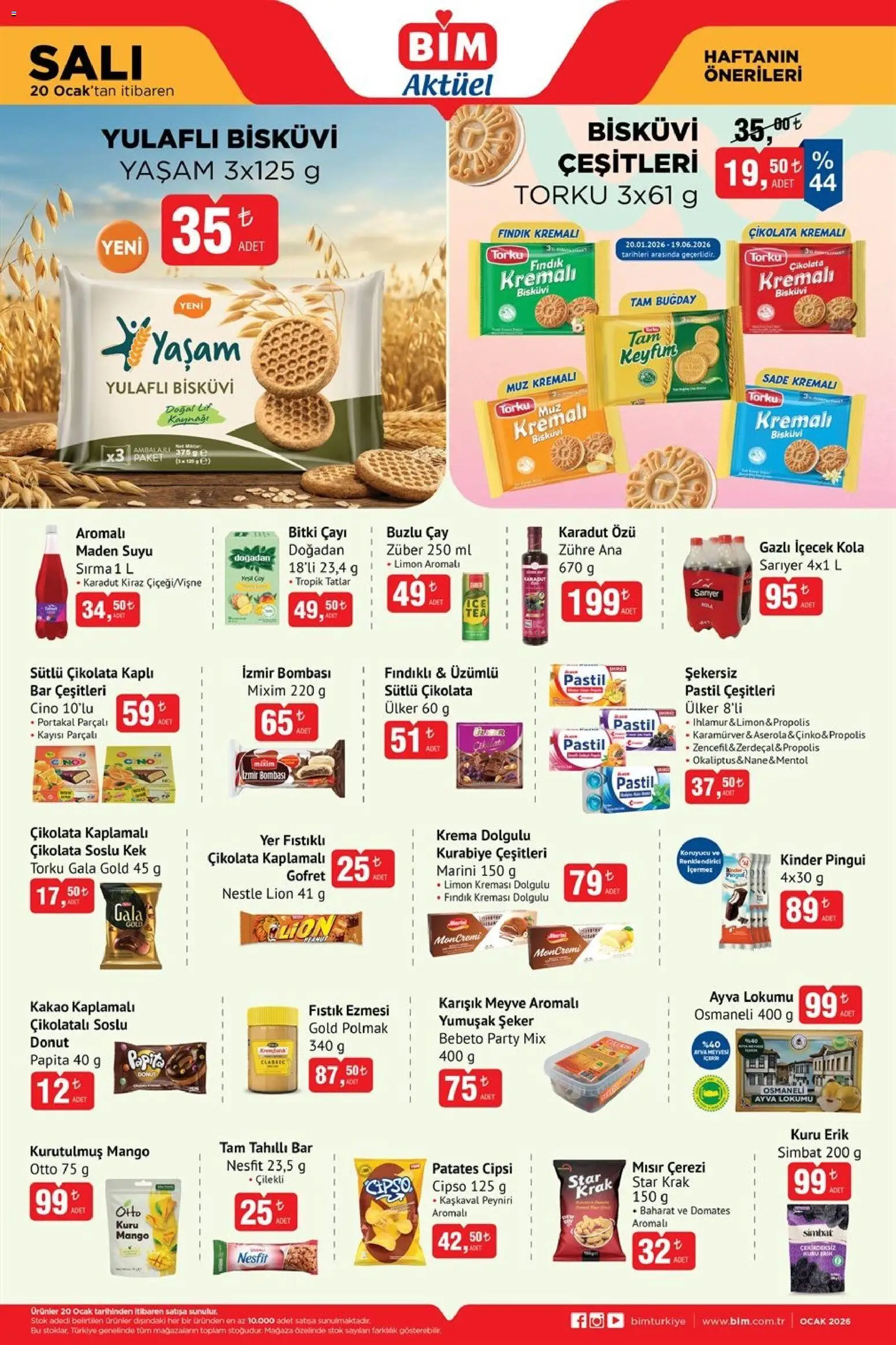 BİM Katalog - 20.01.2026 tarihinden itibaren geçerlidir | Sayfa: 3 | Ürünler: Kurabiye, Limon, Gazlı içecek, Mısır