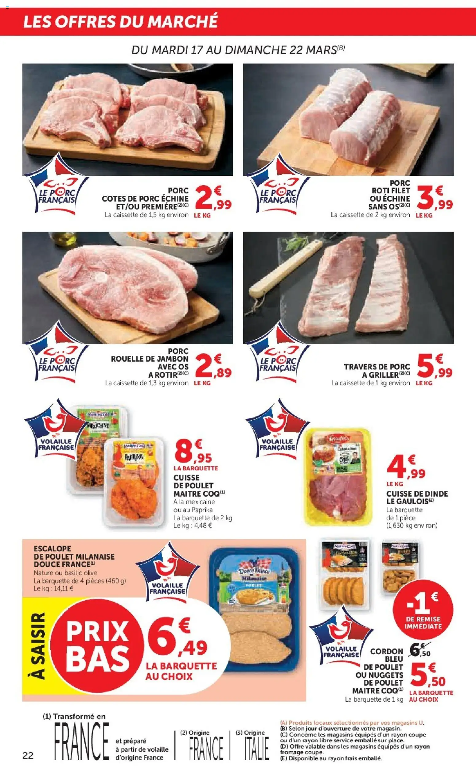 {H1} | Page: 22 | Produits: Travers de porc, Fromage, Jambon, Cuisse de poulet