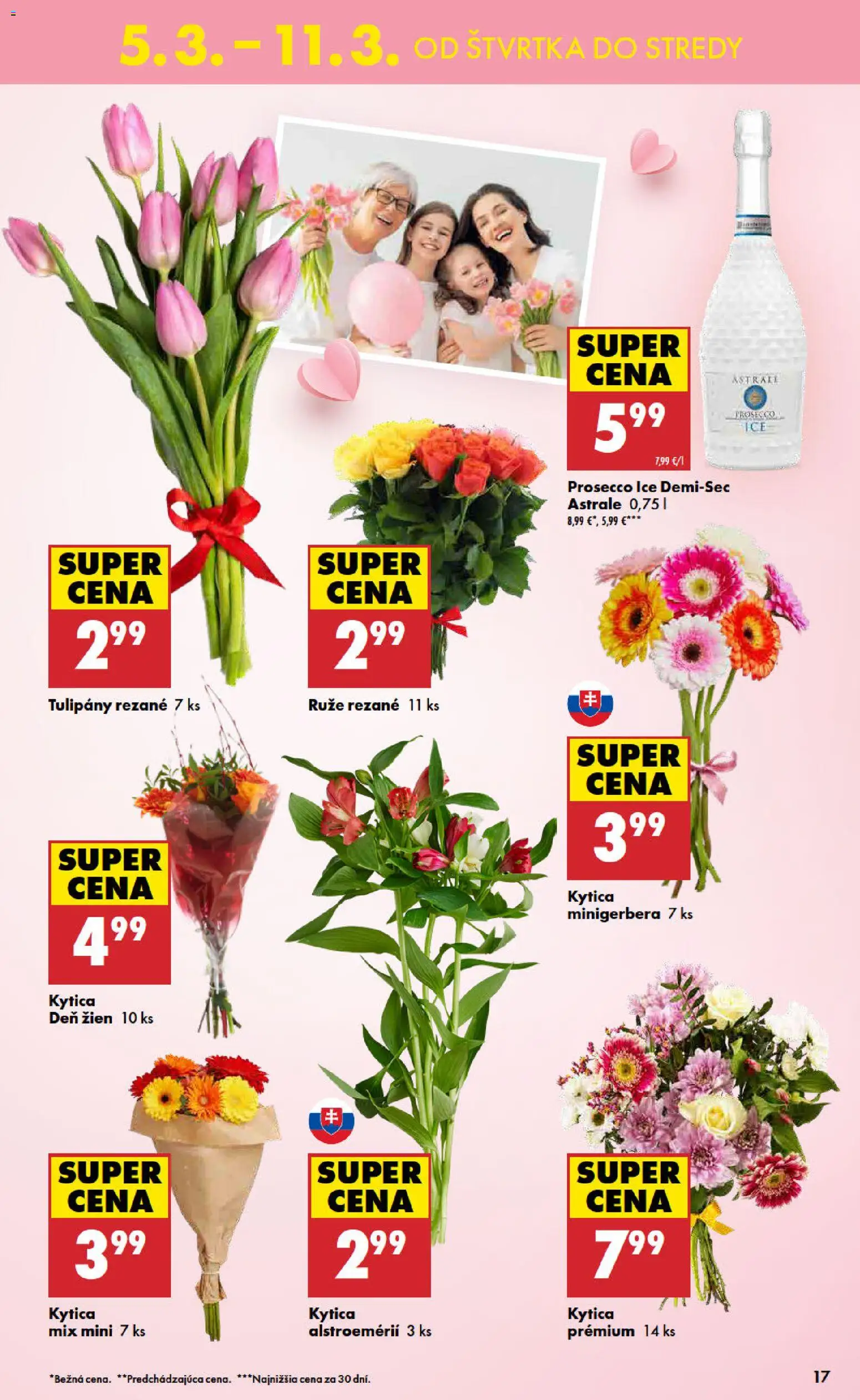 Nové Biedronka akcie – leták je platný od 05.03.2026 | Strana: 17 | Produkty: Prosecco, Tulipány, Ruže