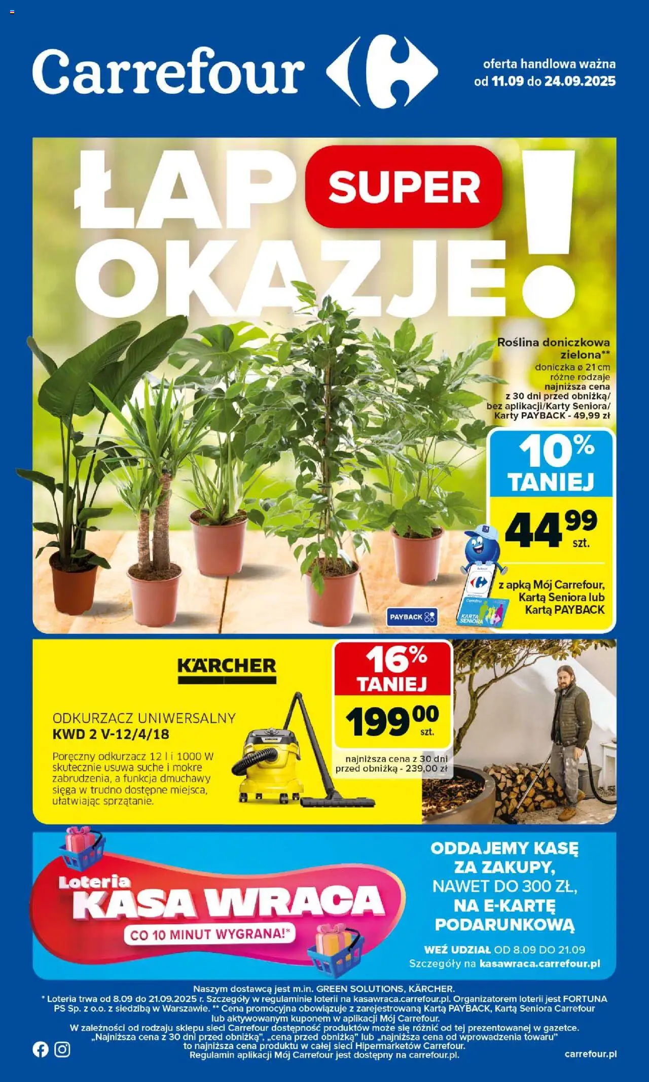 Carrefour Gazetka - Łap okazje od 11.09.2025 | Strona: 1 | Produkty: Karta, Odkurzacz, Doniczka