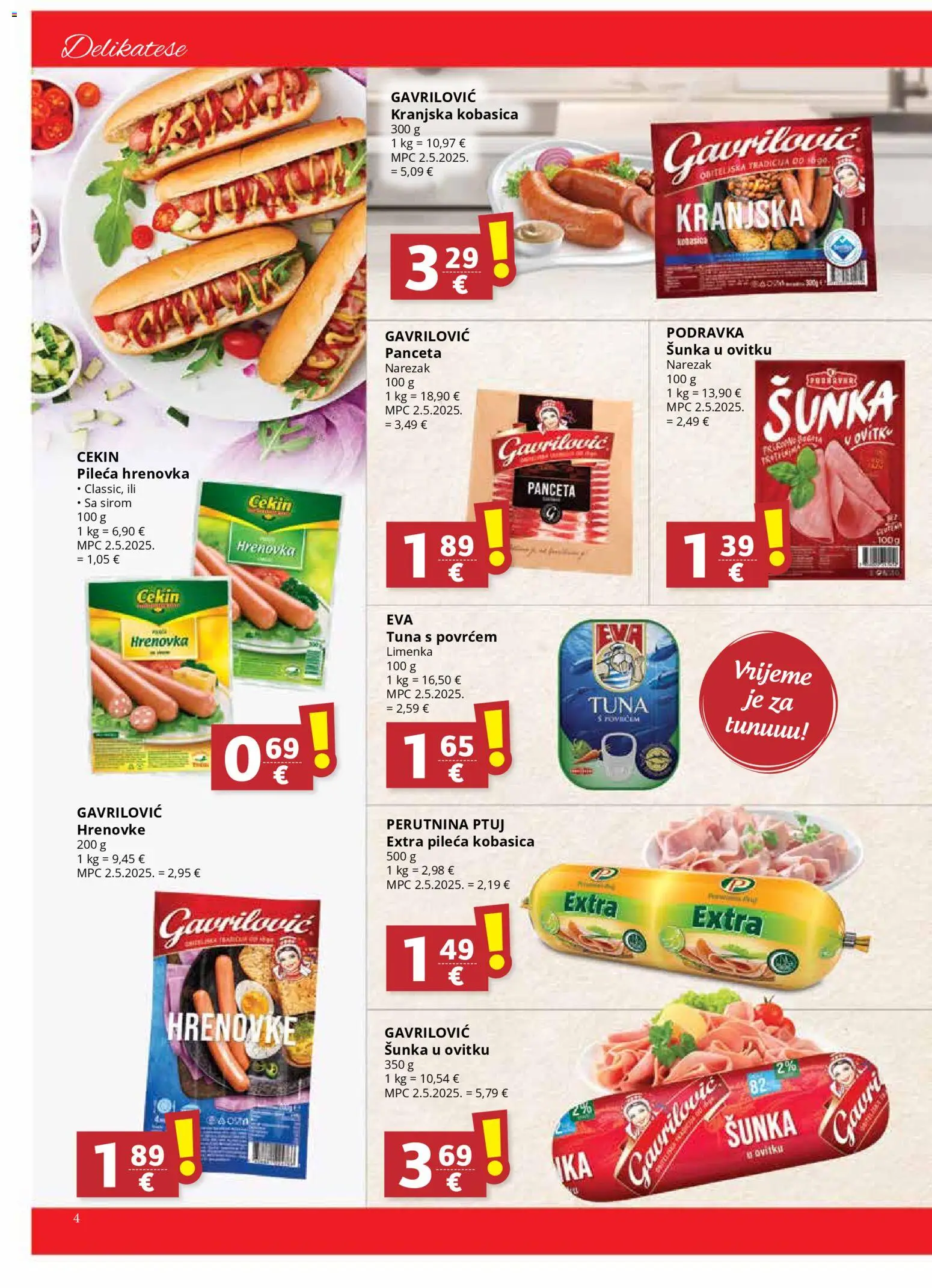 Ribola katalog | vrijedi od 22.10.2025 | Stranica: 4 | Proizvodi: Hrenovke, Podravka, Kranjska kobasica, Kobasica