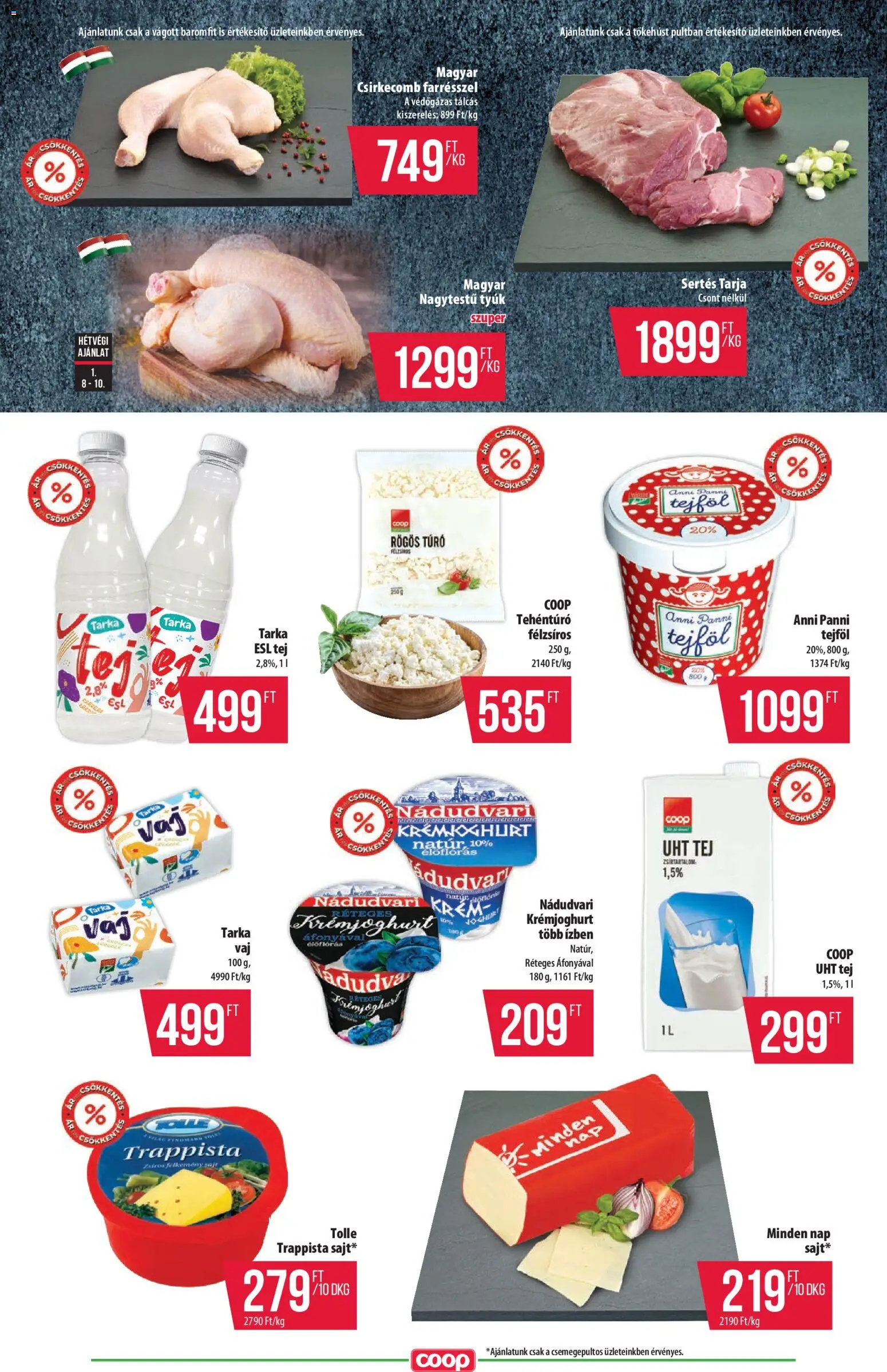 COOP akciós ujság - amely érvényes a következő dátumtól: 08.01.2026 | Oldal: 4 | Termékek: Tej, Sajt, Joghurt, Csirkecomb