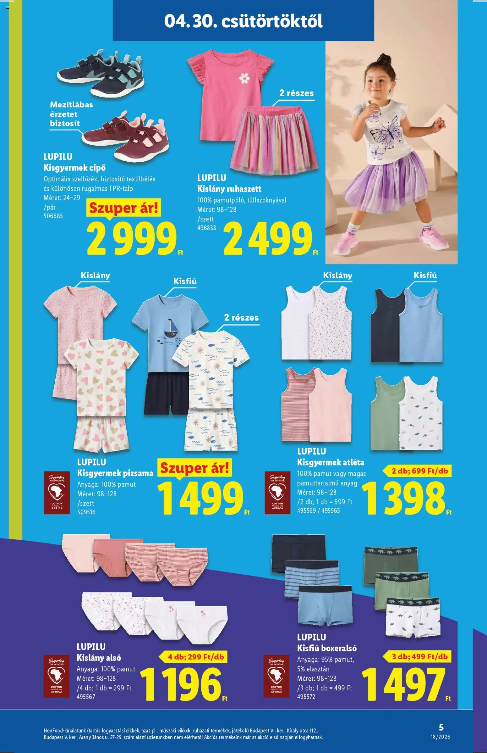 Lidl akciós ujság - amely érvényes a következő dátumtól: 30.04.2026 | Oldal: 5 | Termékek: Atléta, Boxeralsó, Játékok, Pizsama