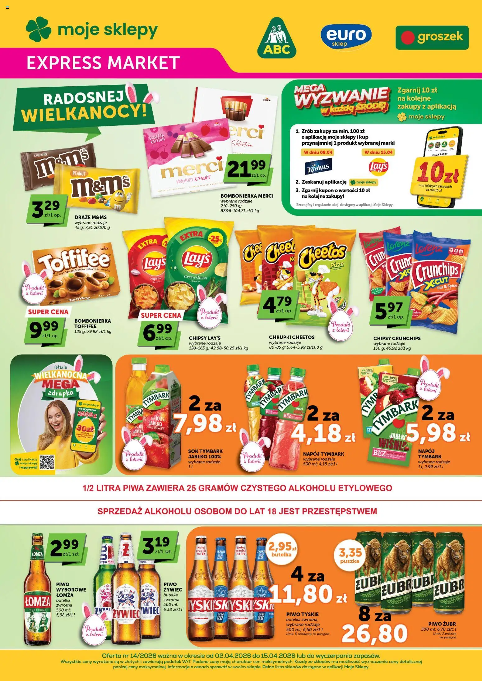 Groszek gazetka - Expressmarket od 02.04.2026 | Strona: 1 | Produkty: Chipsy, Bombonierka, Toffifee, Tyskie