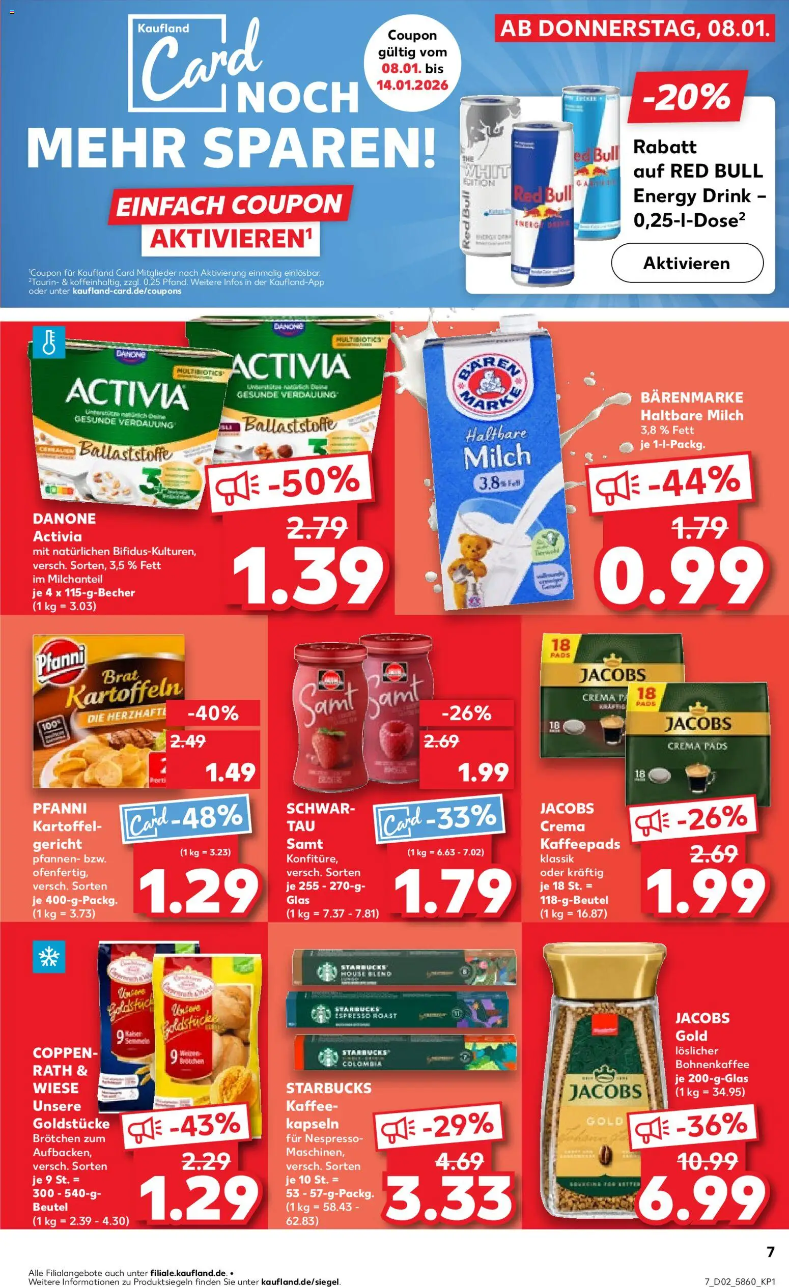 Kaufland prospekt Stuttgart	 – gültig ab 08.01.2026 | Seite: 7 | Produkte: Kaffeepads, Danone activia, Milch, Kartoffeln