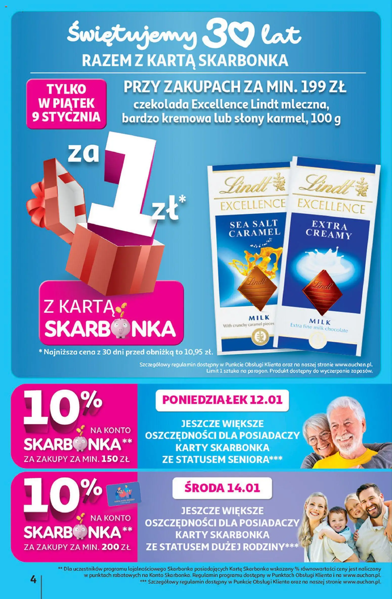 Auchan Gazetka - 30 Lat Hipermarket od 08.01.2026 | Strona: 4 | Produkty: Karta, Czekolada