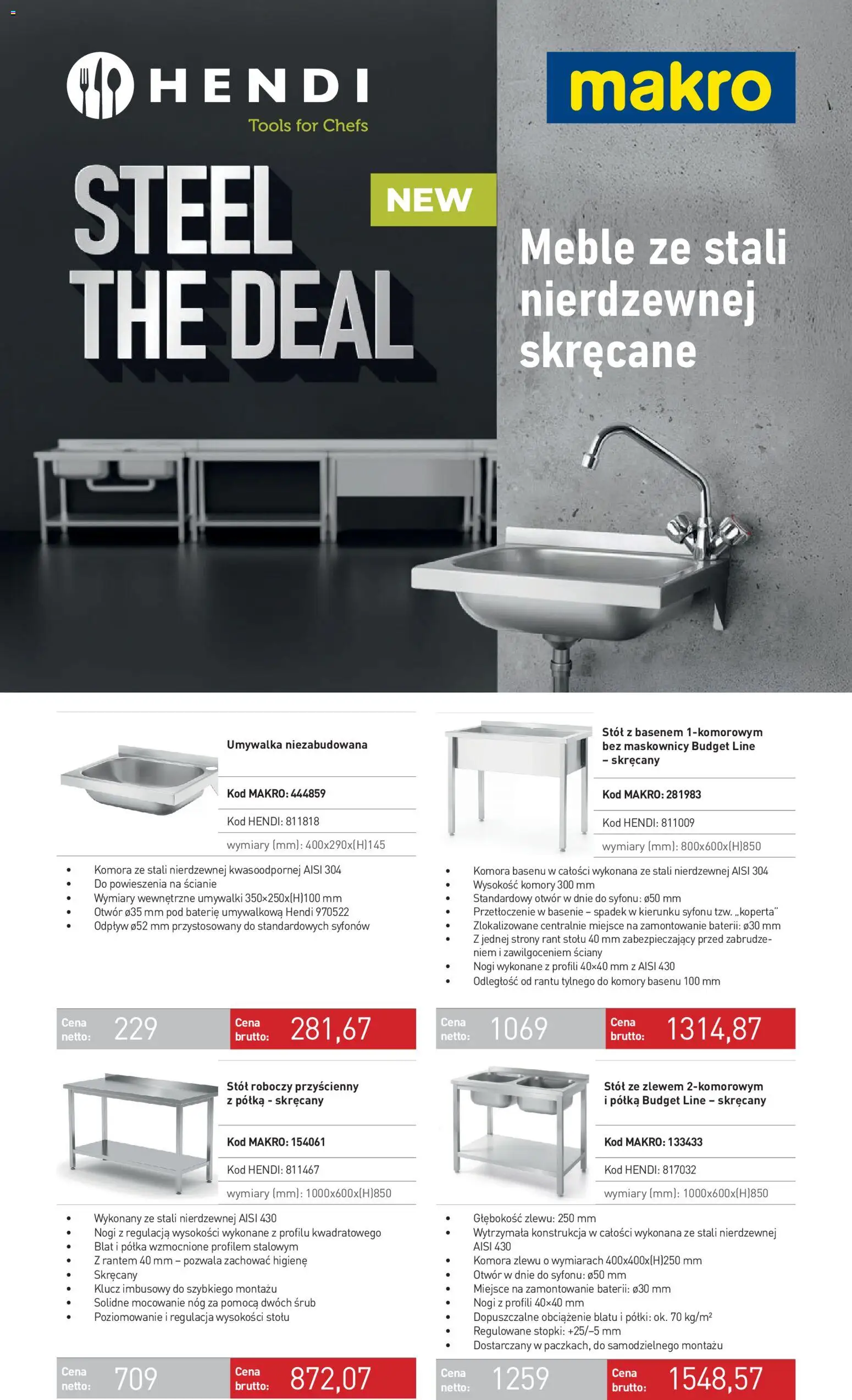 Makro gazetka - Meble Hendi od 18.03.2026 | Strona: 1 | Produkty: Baterie, Półka, Stół, Umywalka