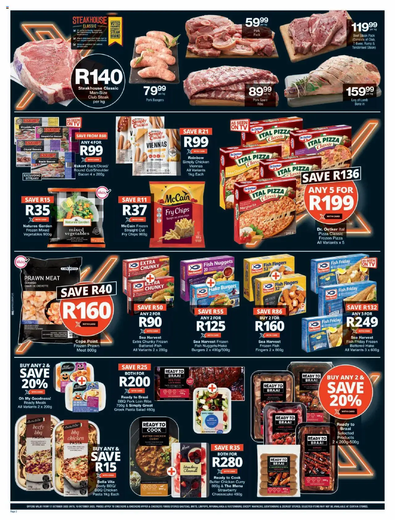 New Checkers catalogue – valid from 17.10.2025 | Page: 2 | Products: Ribs, Salad, Vegetables, Bacon