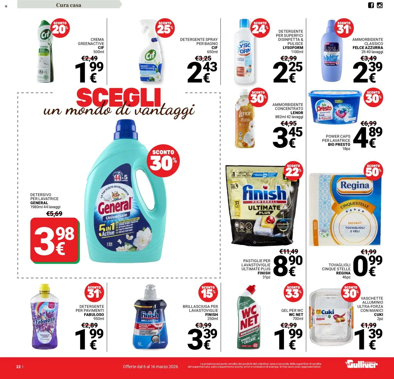 Volantino Gulliver del 06.03.2026 | Pagina: 22 | Prodotti: Crema, Detergente, Pastiglie per lavastoviglie, Bagno