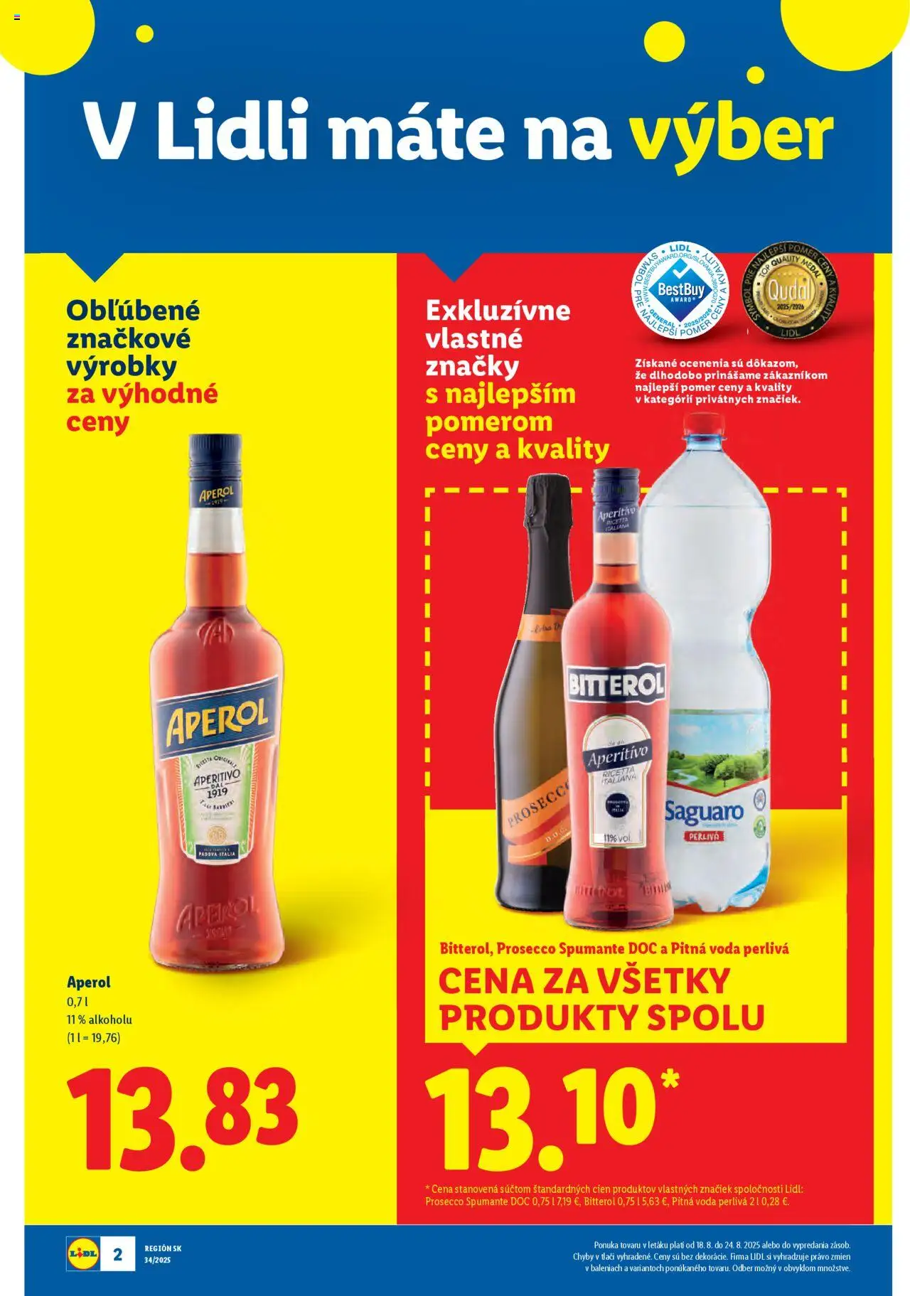 Lidl leták │ platný od 18.08.2025 | Strana: 2 | Produkty: Prosecco, Voda, Aperol
