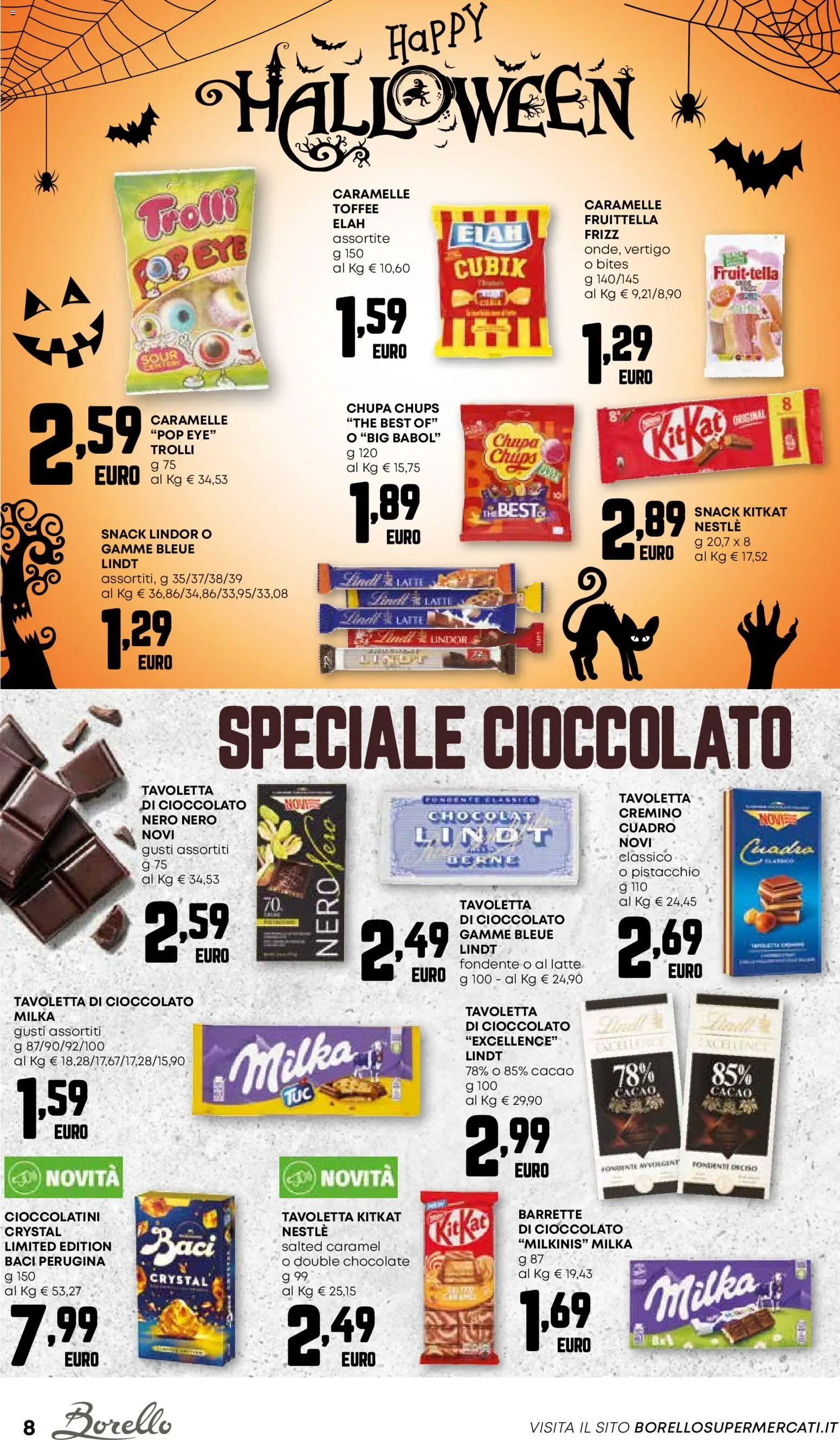Volantino Borello Supermercati del 23.10.2025 | Pagina: 8 | Prodotti: Cioccolato, Caramelle, Latte, The