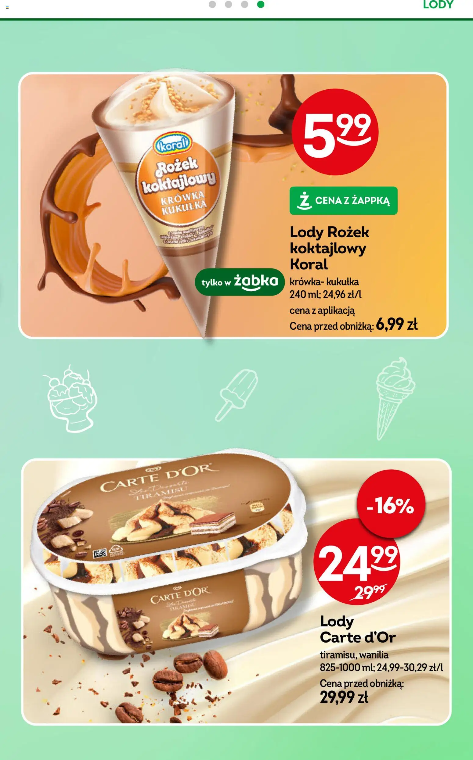 Żabka gazetka od 08.04.2026 | Strona: 49 | Produkty: Krowka, Tiramisu, Lody koral, Lody