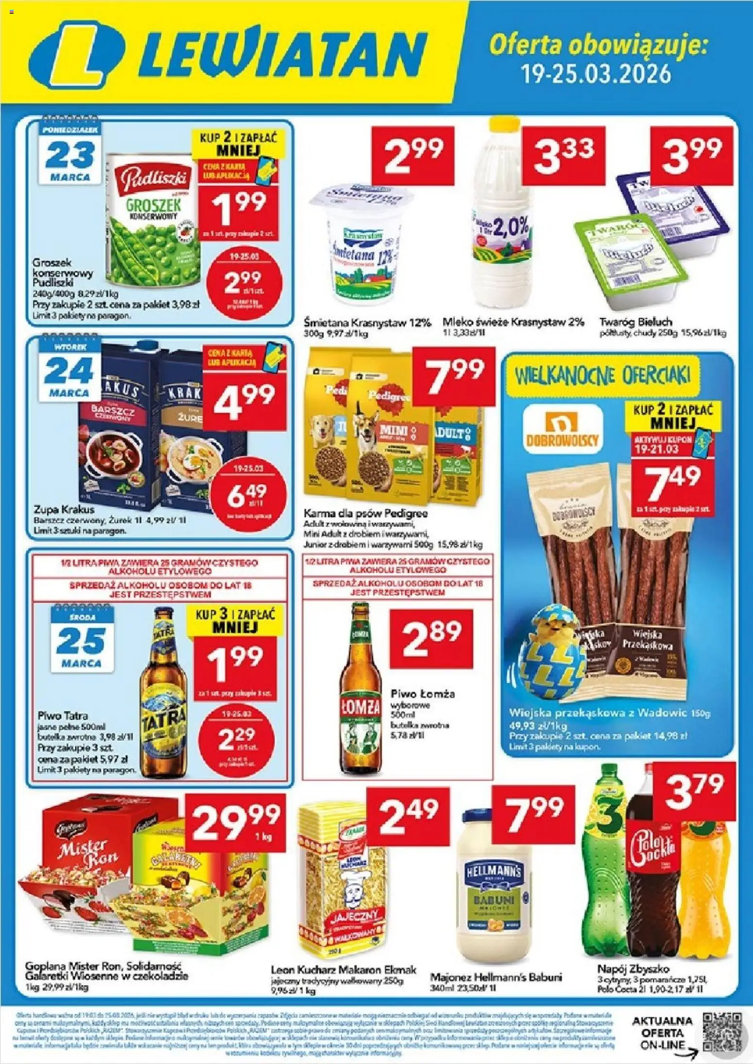 Lewiatan gazetka - Lublin od 19.03.2026 | Strona: 1 | Produkty: Groszek, Galaretki, Śmietana, Twaróg