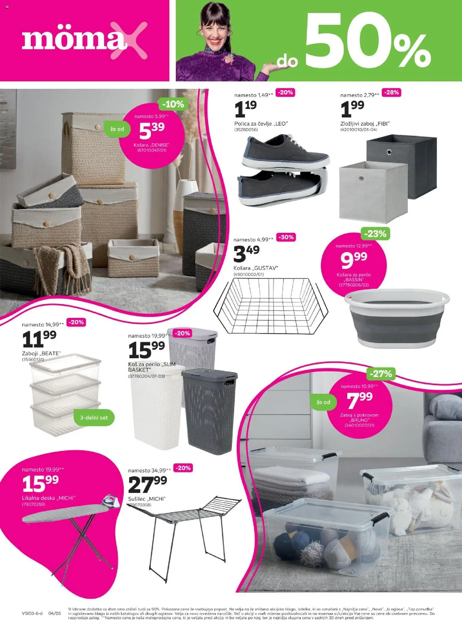 Novi Mömax katalog ponudbe – veljaven od 16.03.2026 | Stran: 4 | Izdelki: Likalna deska, Košara, Koš za perilo, Kos