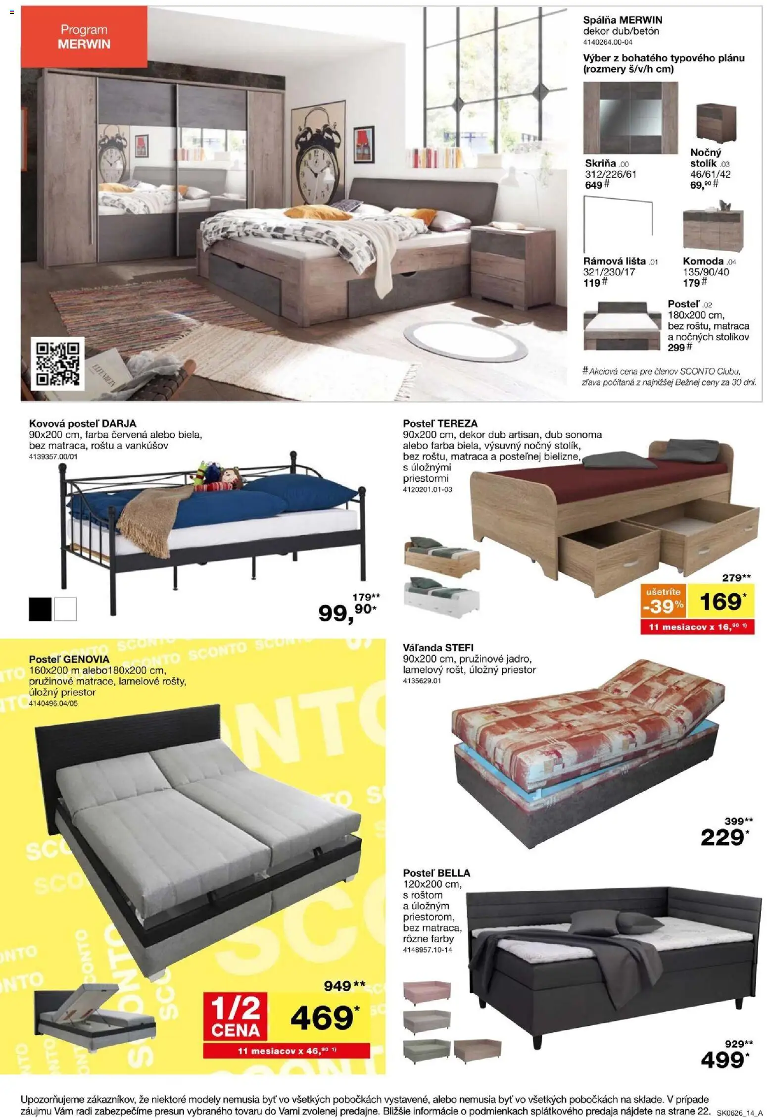 Nové Sconto nábytok akcie – leták je platný od 22.04.2026 | Strana: 14 | Produkty: Posteľ, Skriňa, Kovová posteľ, Komoda