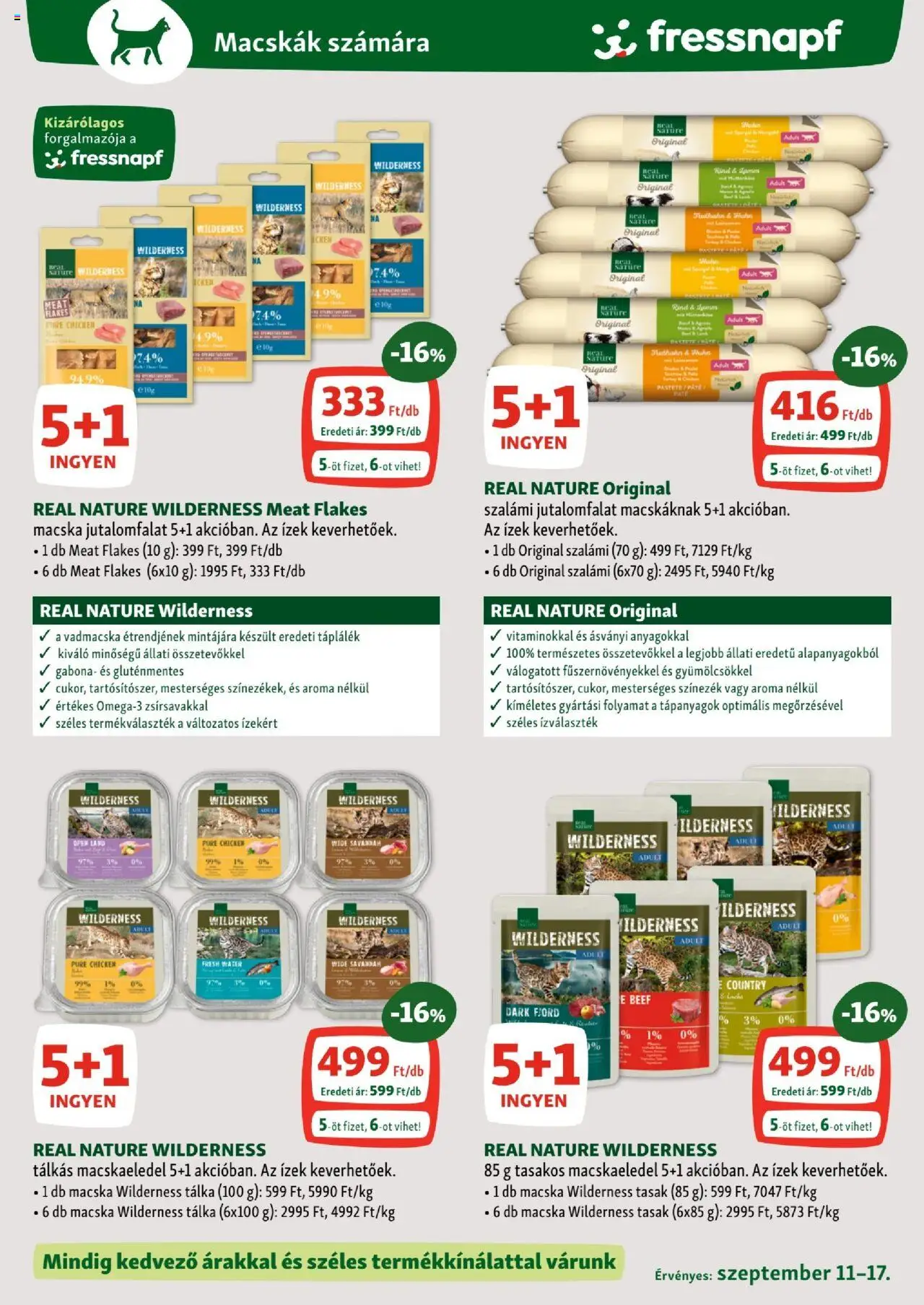Fressnapf akciós ujság - amely érvényes a következő dátumtól: 11.09.2025 | Oldal: 12 | Termékek: Macskaeledel, Szalámi, Gluténmentes
