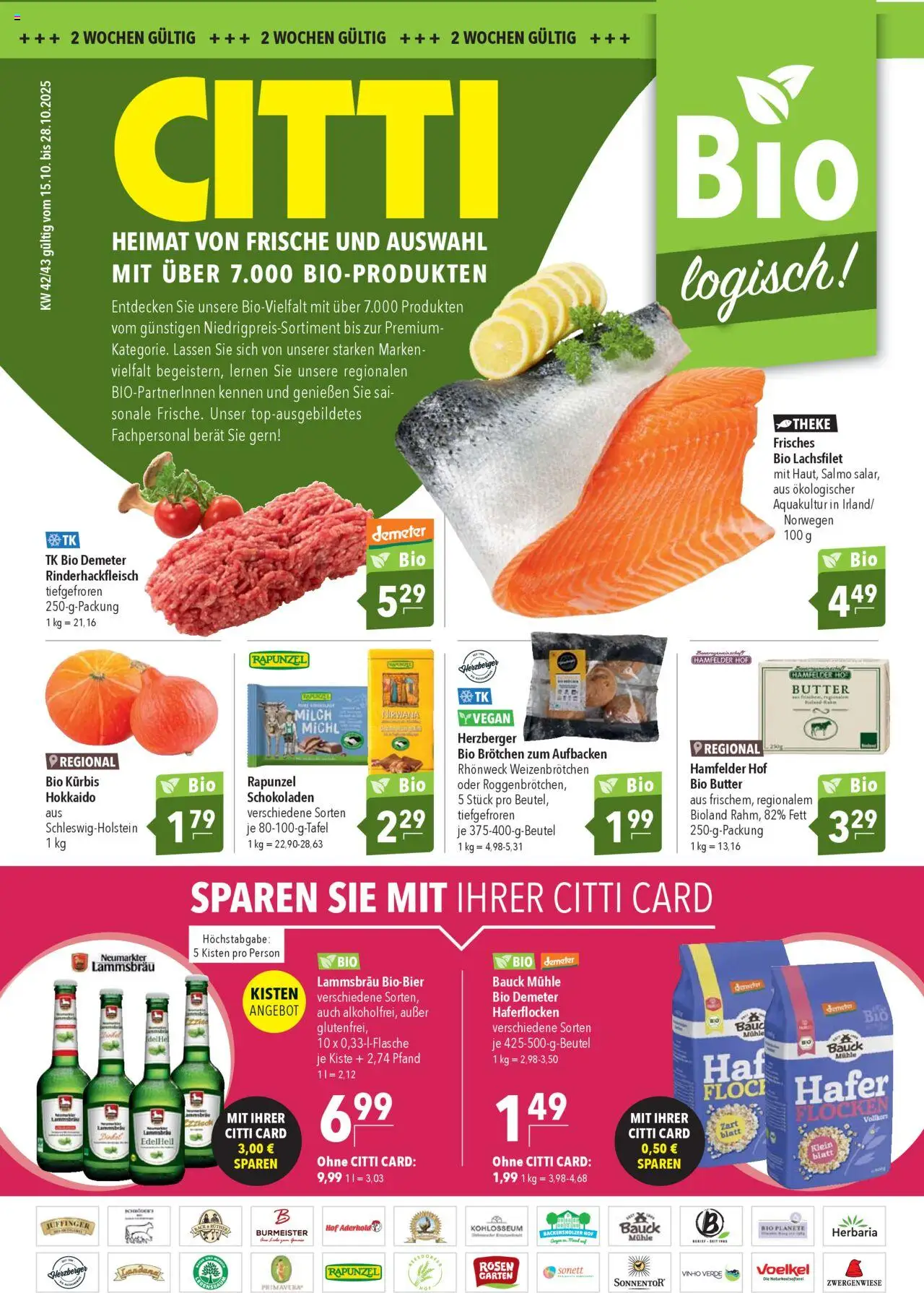 CITTI Markt  Bio logisch! – gültig ab 15.10.2025 | Seite: 1 | Produkte: Mühle, Butter, Kürbis, Flocken