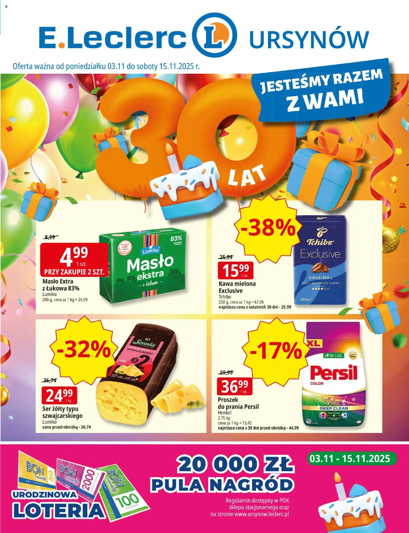 E.Leclerc Gazetka - Warszawa Ursynów od 03.11.2025 | Strona: 1 | Produkty: Ser żółty, Persil, Masło, Kawa
