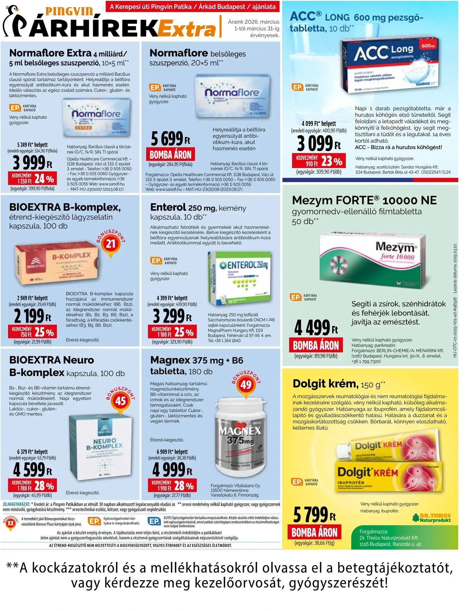 Pingvin Patika akciós ujság - amely érvényes a következő dátumtól: 01.03.2026 | Oldal: 1 | Termékek: Pezsgő, Vegán, Cukor