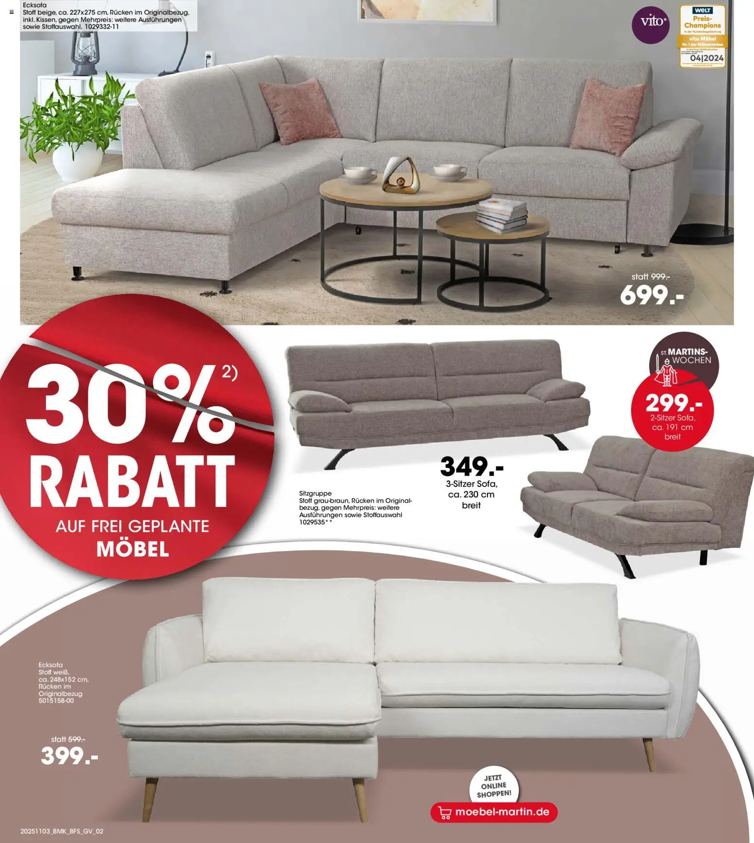 Möbel Martin St. Martins-Wochen – gültig ab 03.11.2025 | Seite: 2 | Produkte: Ecksofa, Sofa