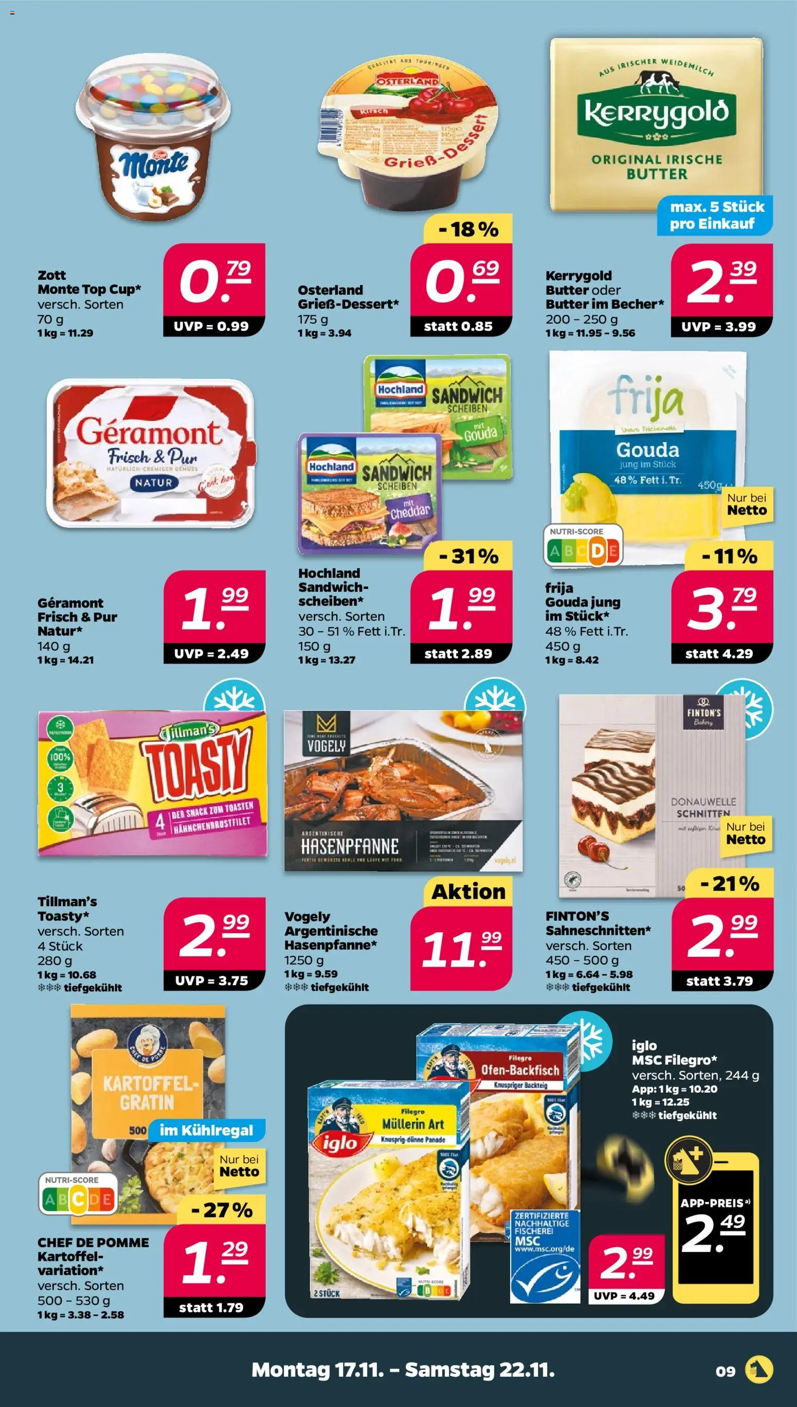 Netto Prospekt 	 – gültig ab 17.11.2025 | Seite: 9 | Produkte: Top, Butter, Gouda, Iglo