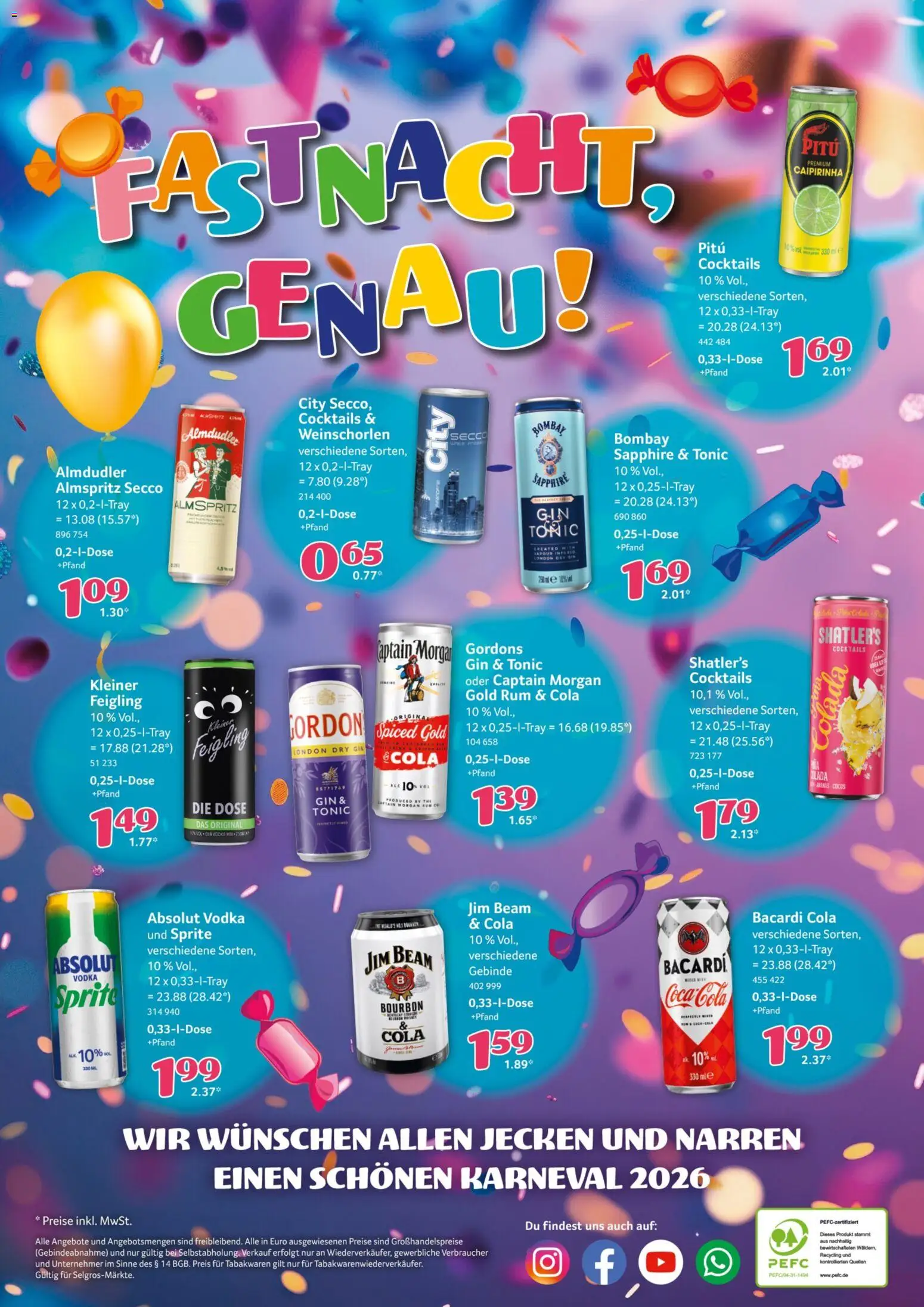 Selgros Karneval – gültig ab 02.01.2026 | Seite: 12 | Produkte: Cola, Kleiner feigling, Bourbon, Gin