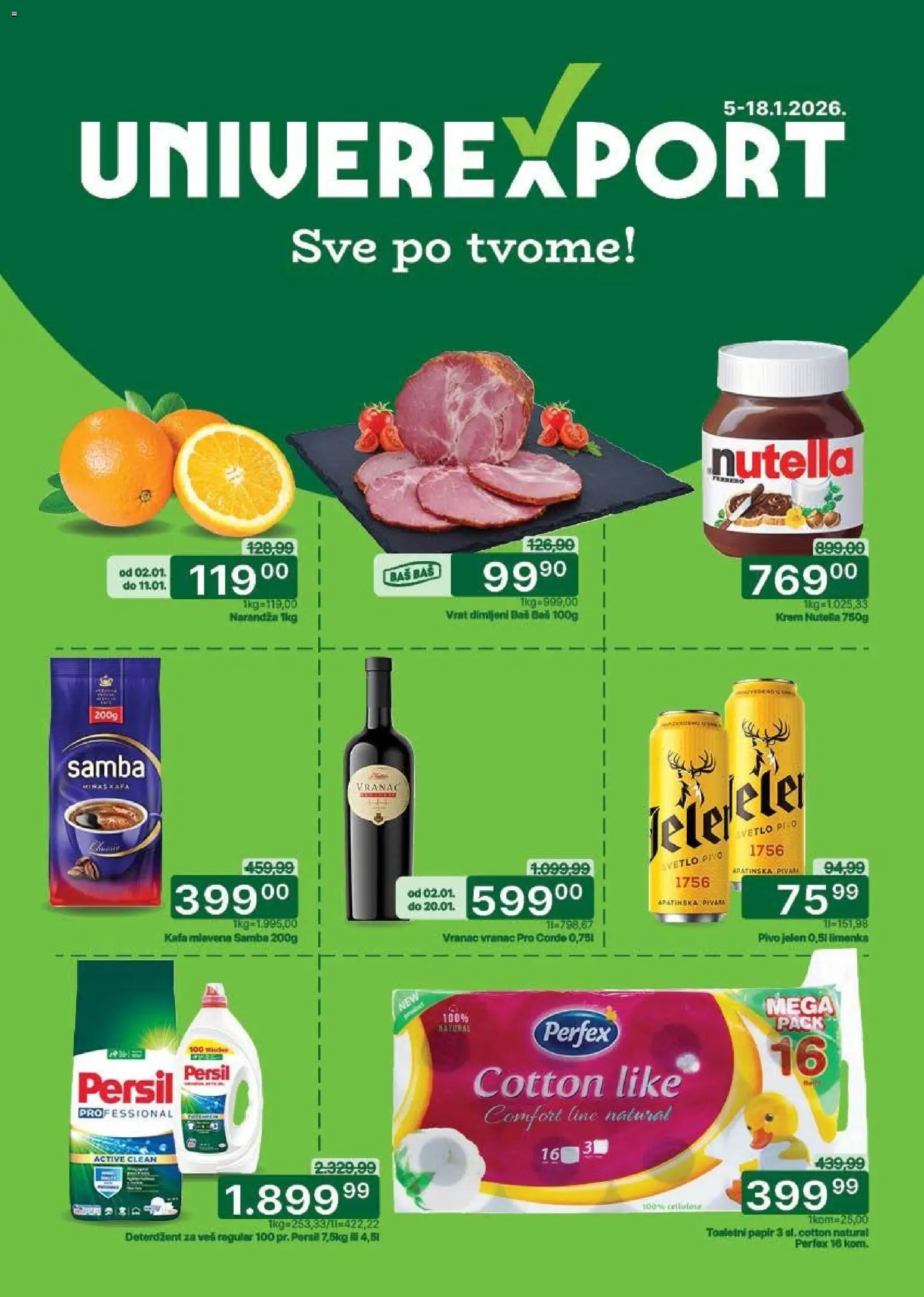 Univerexport katalog - važi od 05.01.2026 | Strana: 1 | Proizvode: Vranac, Kafa, Pivo, Nutella