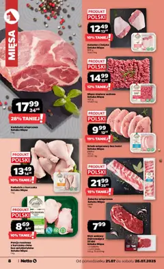 Netto gazetka - Spożywcza od 21.07.2025 | Strona: 8 | Produkty: Karkówka, Karkówka wieprzowa, Schab wieprzowy, Mięso mielone wołowe
