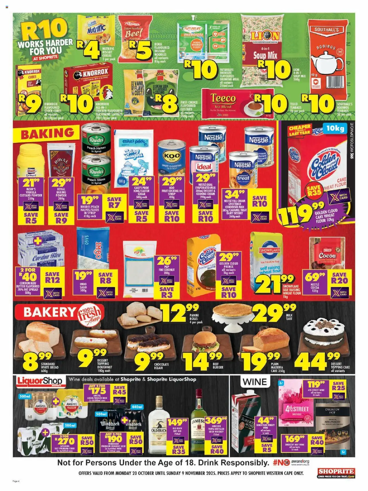New Shoprite catalogue – valid from 20.10.2025 | Page: 4 | Products: Custard, Bread, Stock, Syrup