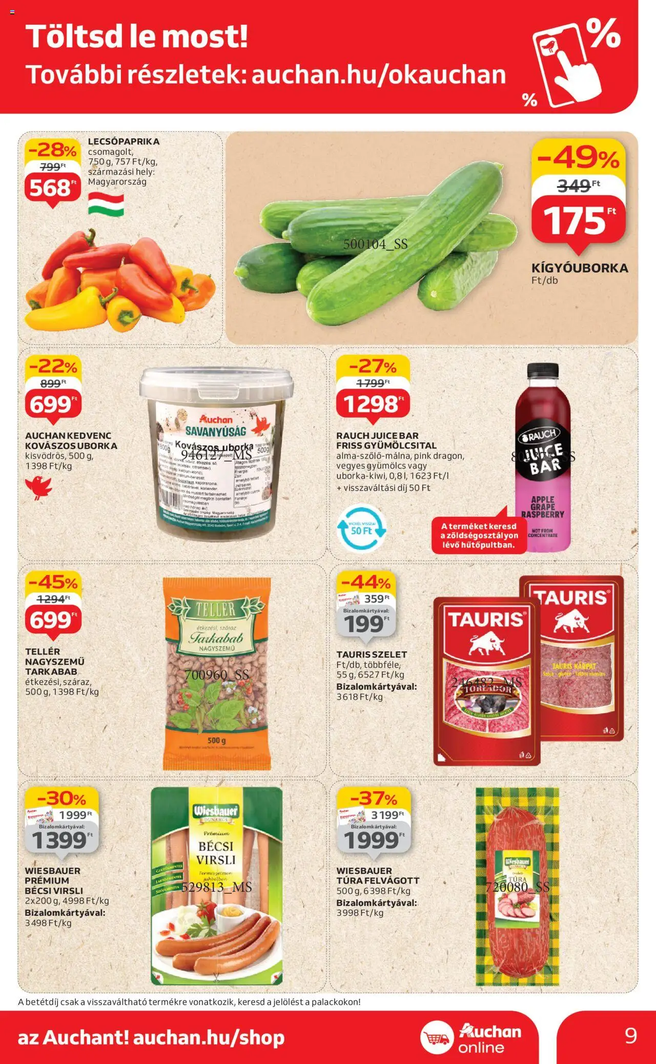 Auchan akciós ujság - amely érvényes a következő dátumtól: 12.06.2025 | Oldal: 9 | Termékek: Lecsópaprika, Gyümölcsital, Gyümölcs, Uborka