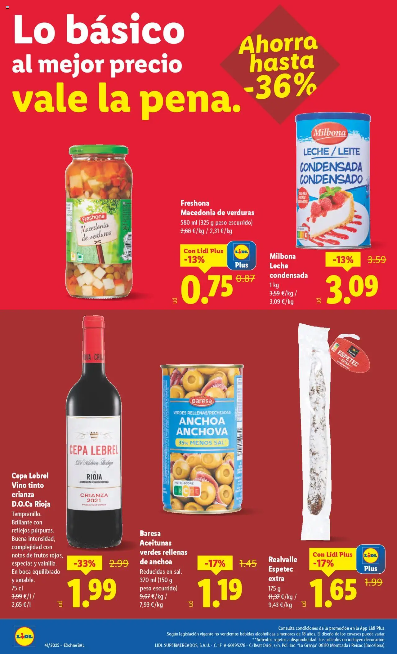 Lidl catálogo VAL │ válido desde el 06.10.2025 | Página: 2 | Productos: Leche, Vino, Φαρίνα, Anchoa