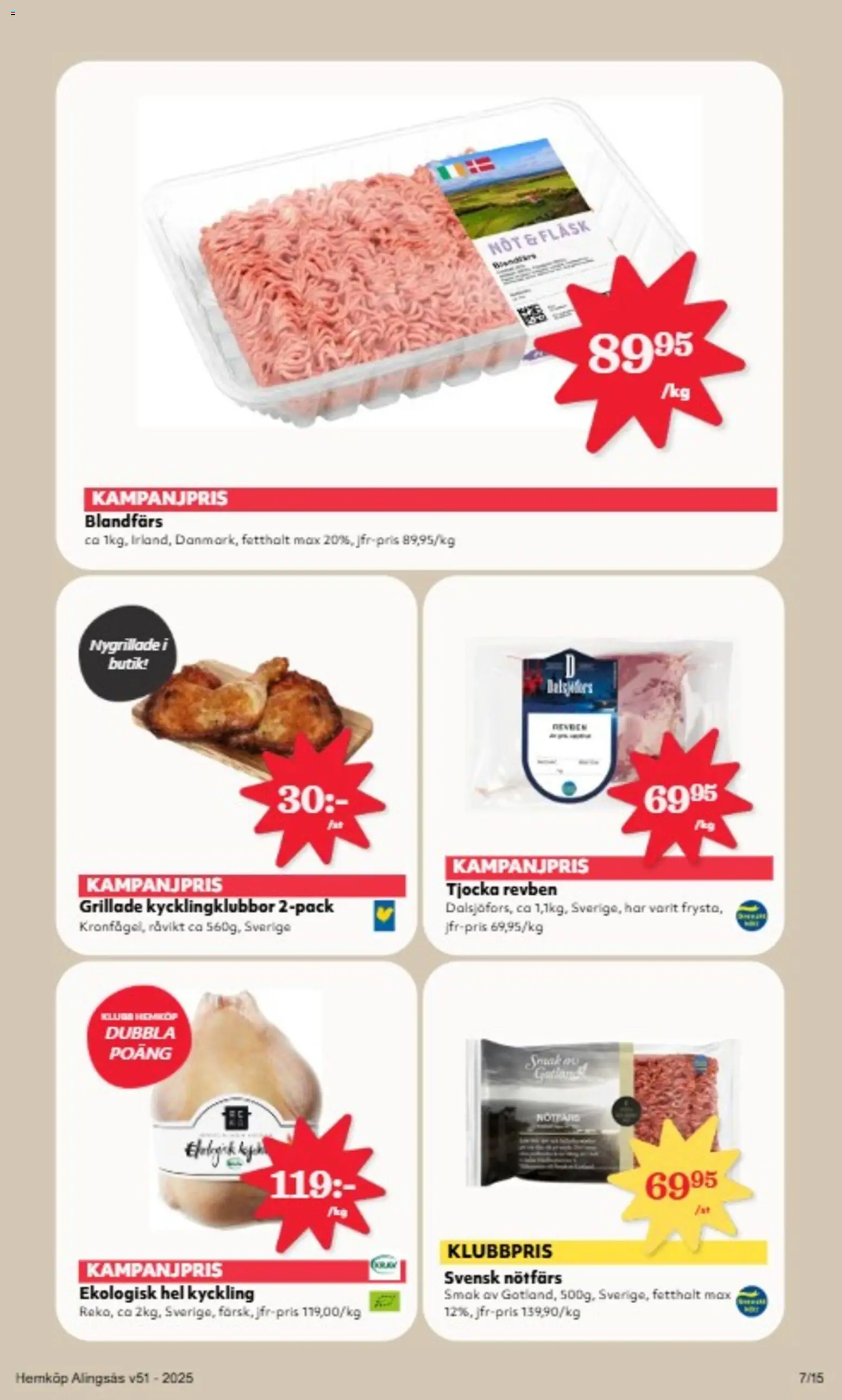 Hemköp reklamblad aktuell från 15.12.2025 | Sida: 7 | Produkter: Nötfärs, Blandfärs, Fläsk