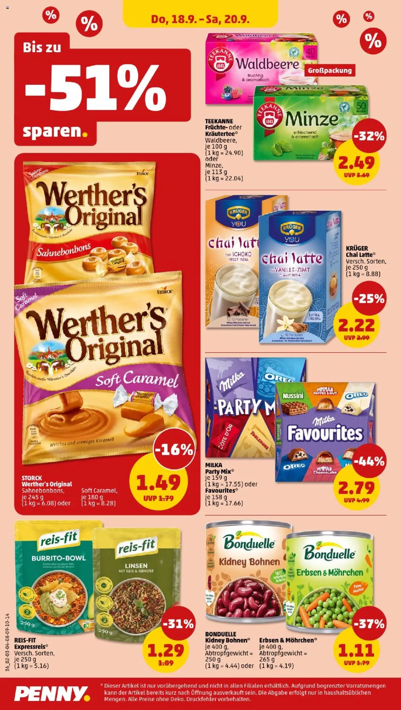 Penny - Baden-Württemberg – gültig ab 15.09.2025 | Seite: 38 | Produkte: Teekanne, Reis, Sahne, Erbsen