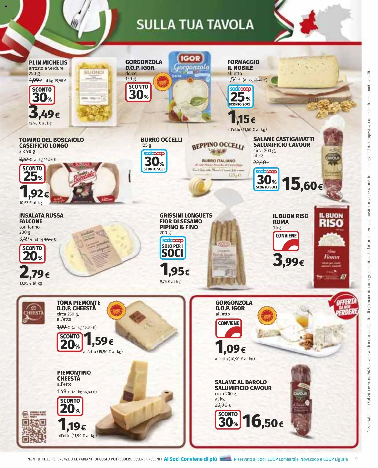 Volantino COOP del 13.11.2025 | Pagina: 9 | Prodotti: Arrosto, Riso, Grissini, Insalata russa