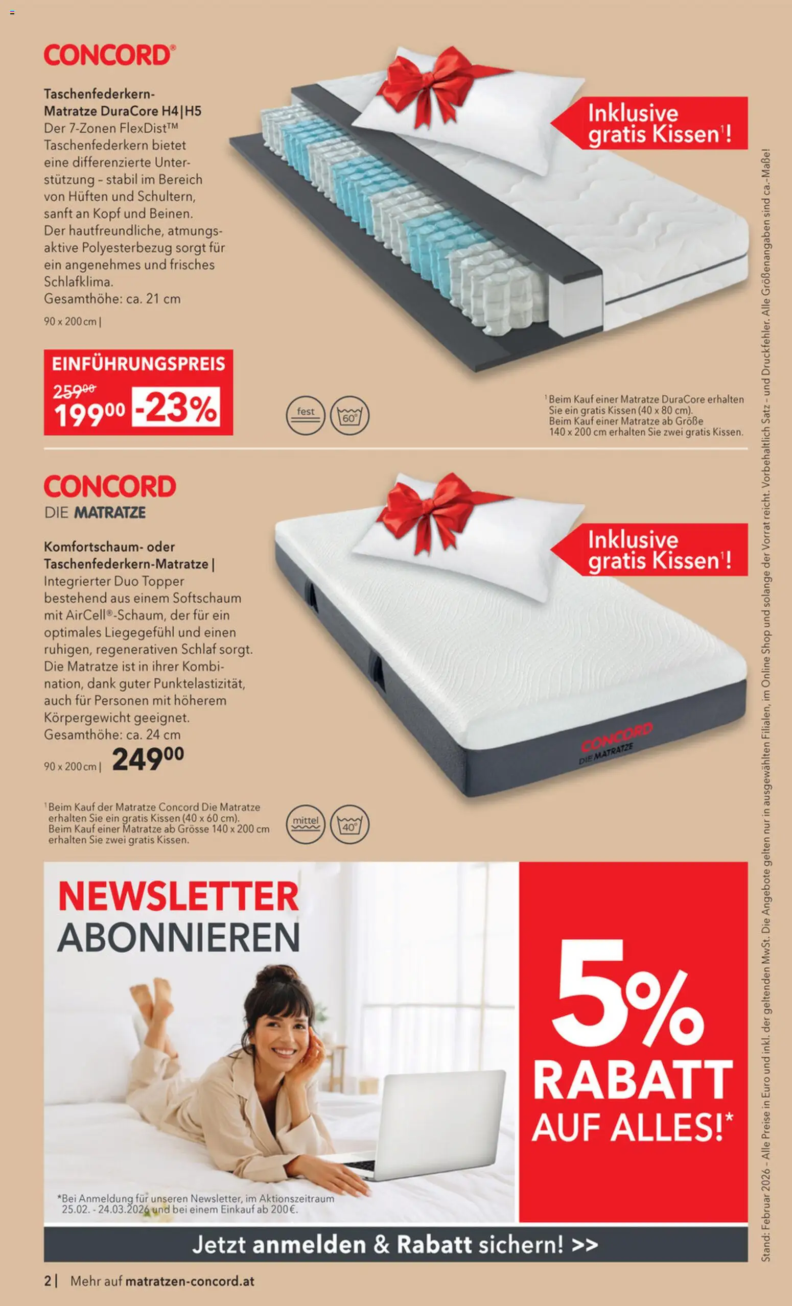 Matratzen Concord Flugblatt gültig ab 25.02.2026 | Seite: 2 | Produkte: Matratze, Kissen