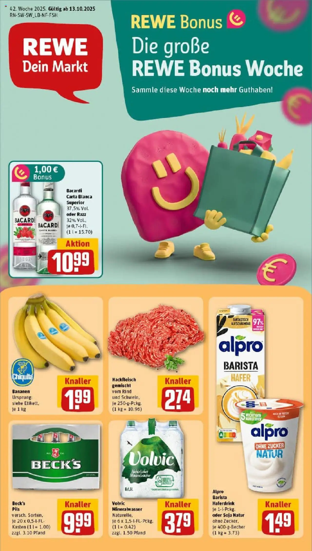 Rewe prospekt Maxdorf	 – gültig ab 13.10.2025 | Seite: 1 | Produkte: Haferdrink, Alpro, Volvic, Hackfleisch