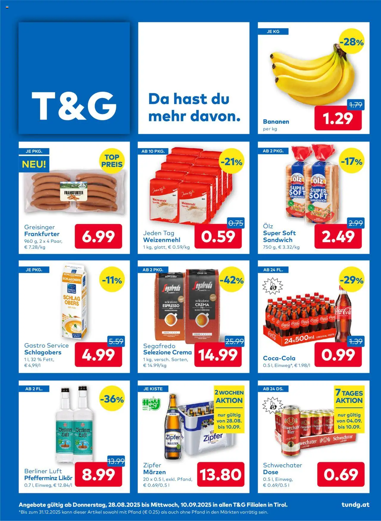 T&G Flugblatt gültig ab 28.08.2025 | Seite: 1 | Produkte: Bier, Bananen