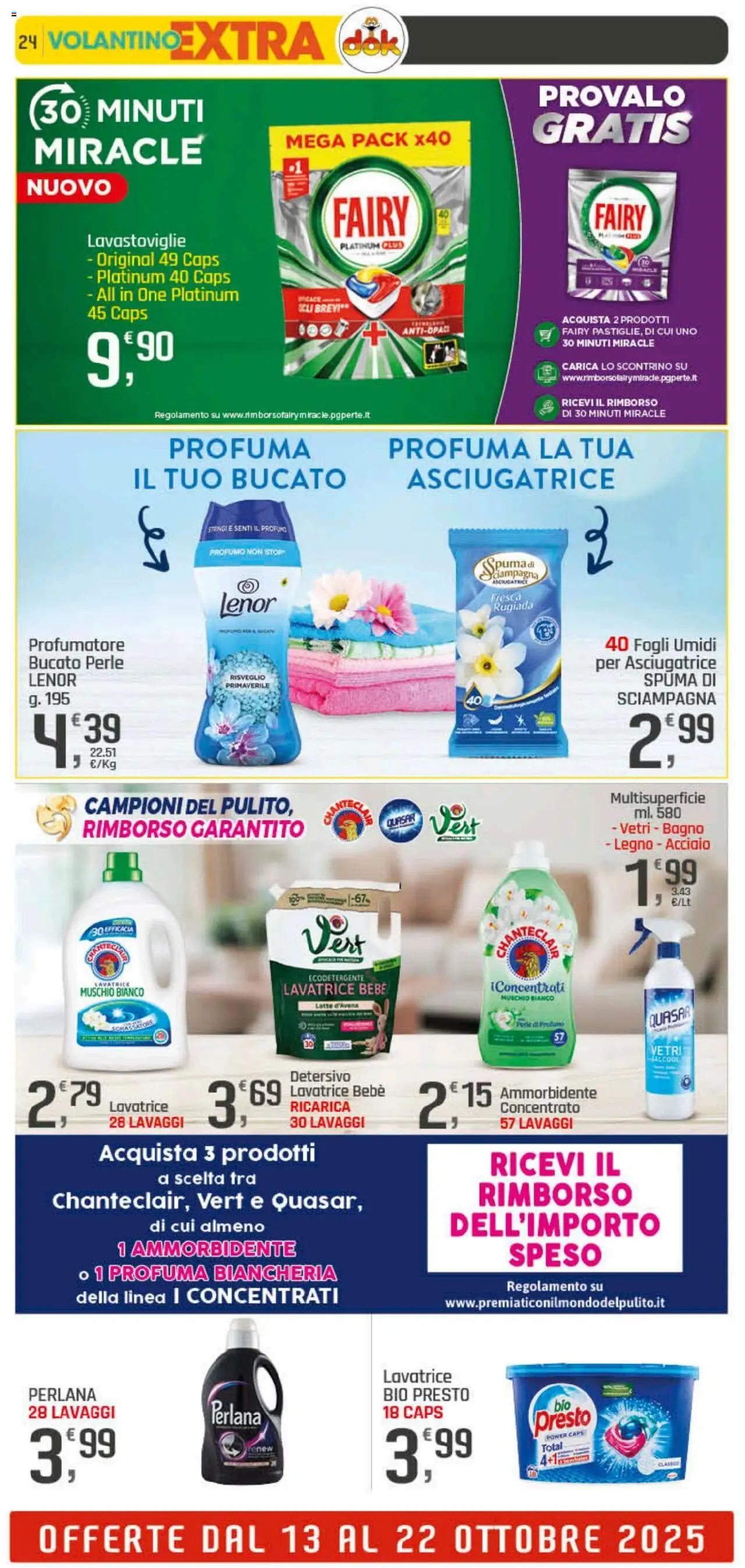 Volantino DOK del 09.10.2025 | Pagina: 24 | Prodotti: Ammorbidente, Asciugatrice, Lavastoviglie, Bagno