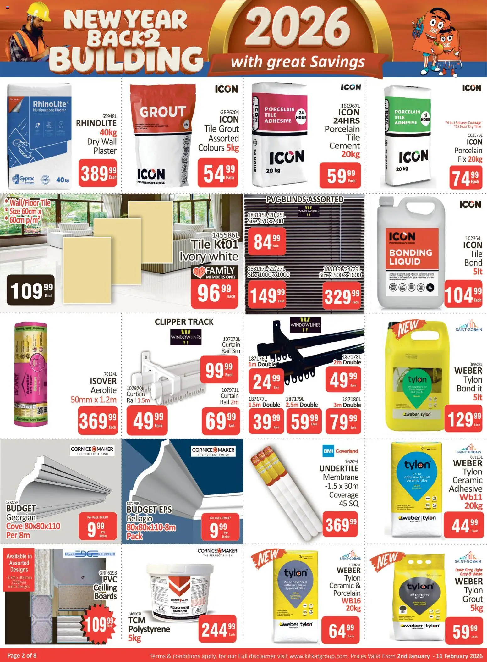 New KIT KAT Cash & Carry catalogue – valid from 02.01.2026 | Page: 2 | Products: Tile grout, Light, Adhesive, Cement