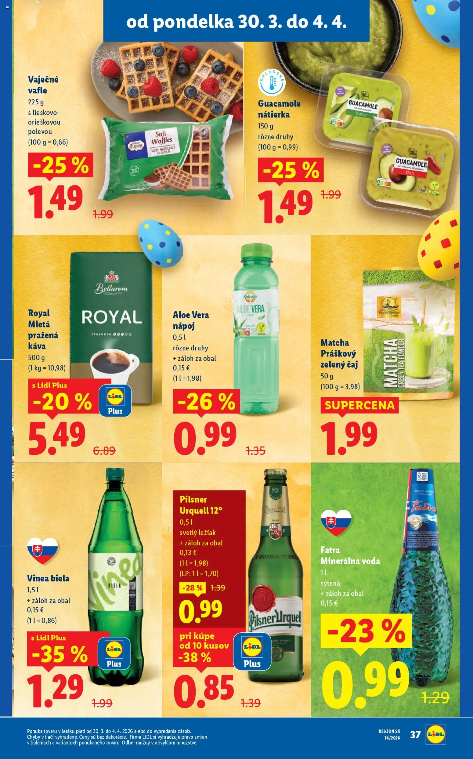Nové Lidl akcie – leták je platný od 30.03.2026 | Strana: 45 | Produkty: Káva, Voda, Minerálna voda, Vinea
