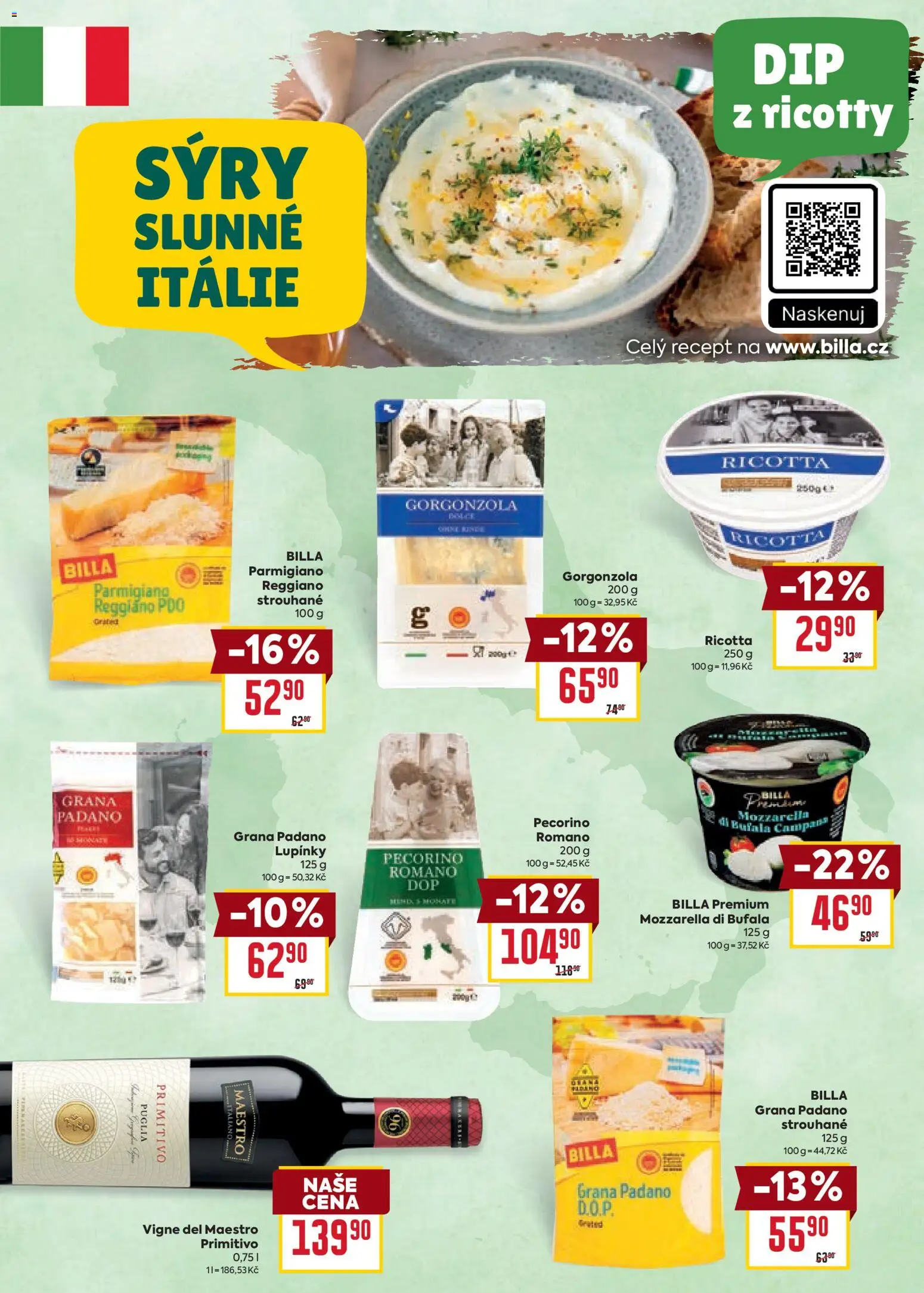 Billa leták - Chutě světa od 21.01.2026 | Strana: 2 | Produkty: Ricotta, Sýry, Mozzarella, Grana Padano