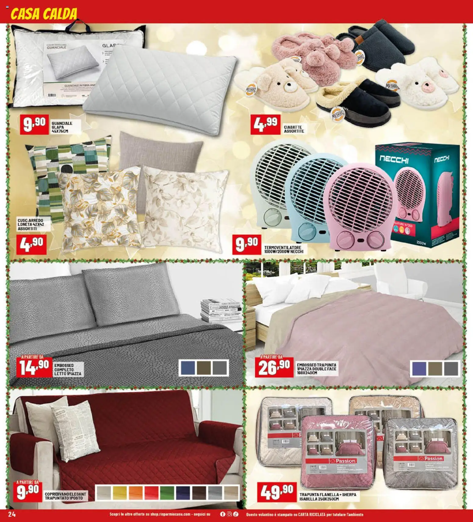 Volantino RisparmioCasa del 26.11.2025 | Pagina: 24 | Prodotti: Ciabatte, Trapunta, Letto, Guanciale