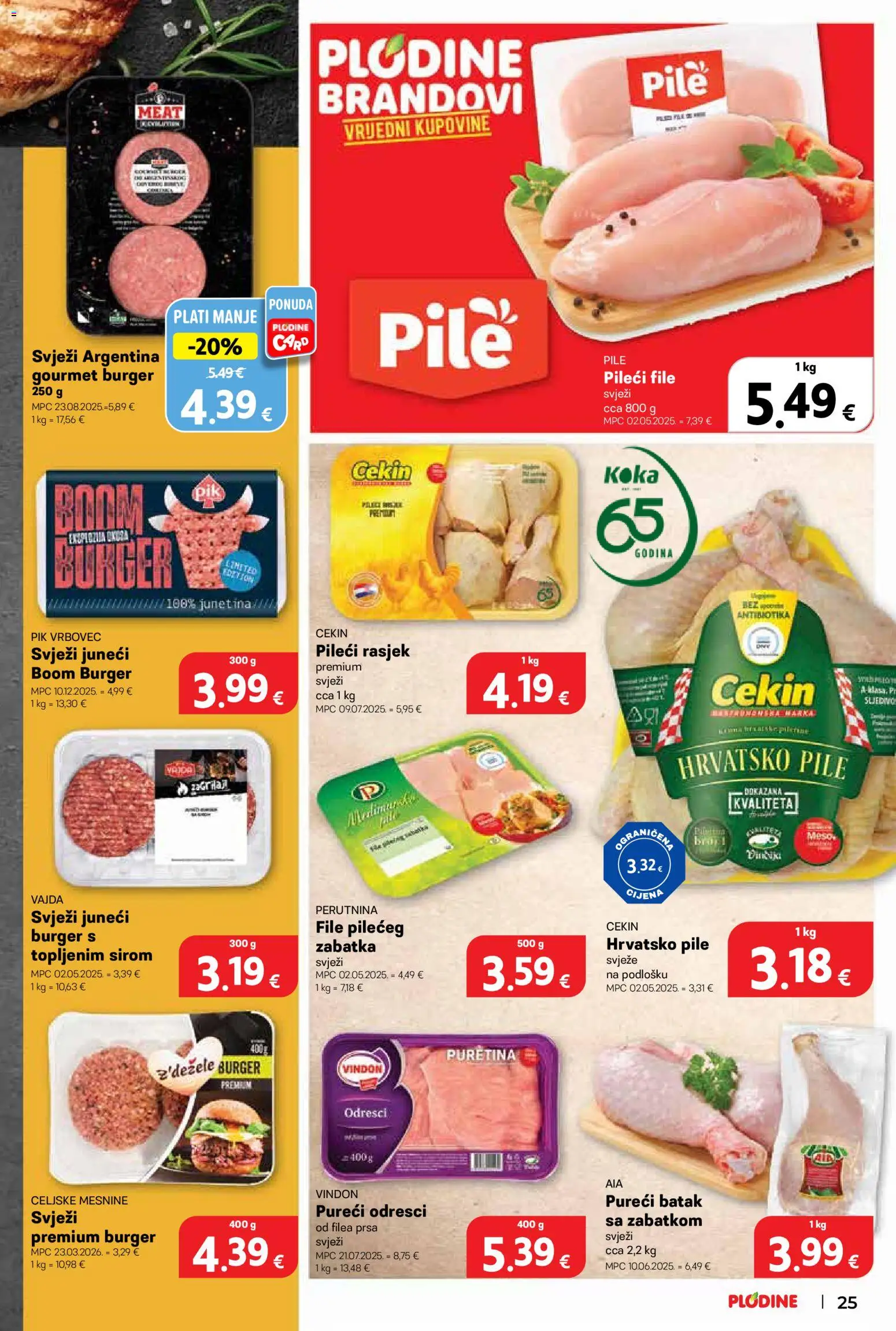 Plodine katalog | vrijedi od 25.03.2026 | Stranica: 25 | Proizvodi: Puretina, Pileći file, Pik Vrbovec