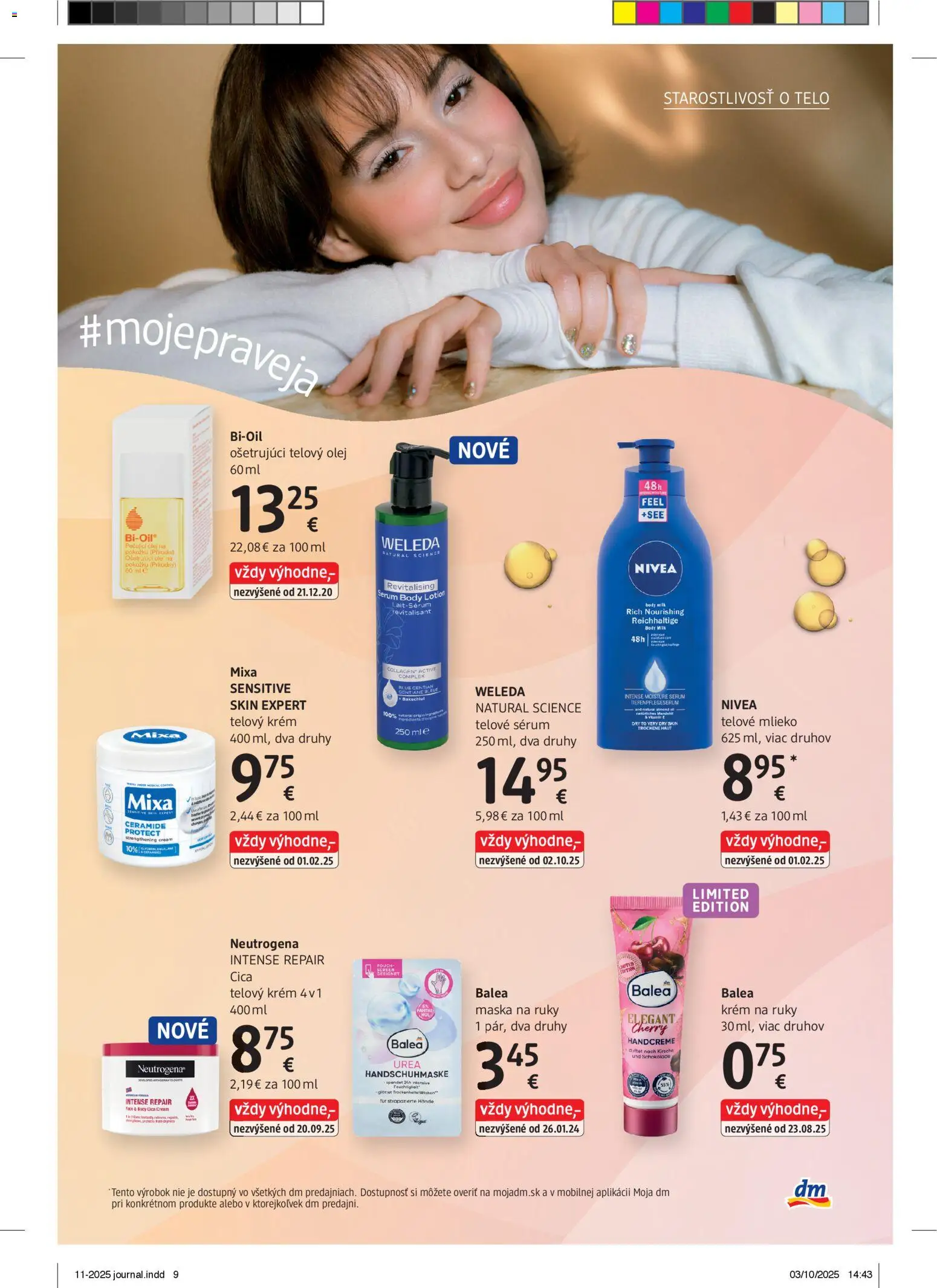 Nové dm drogerie akcie – leták je platný od 01.11.2025 | Strana: 9 | Produkty: Olej, Telový krém, Krém na ruky, Krém