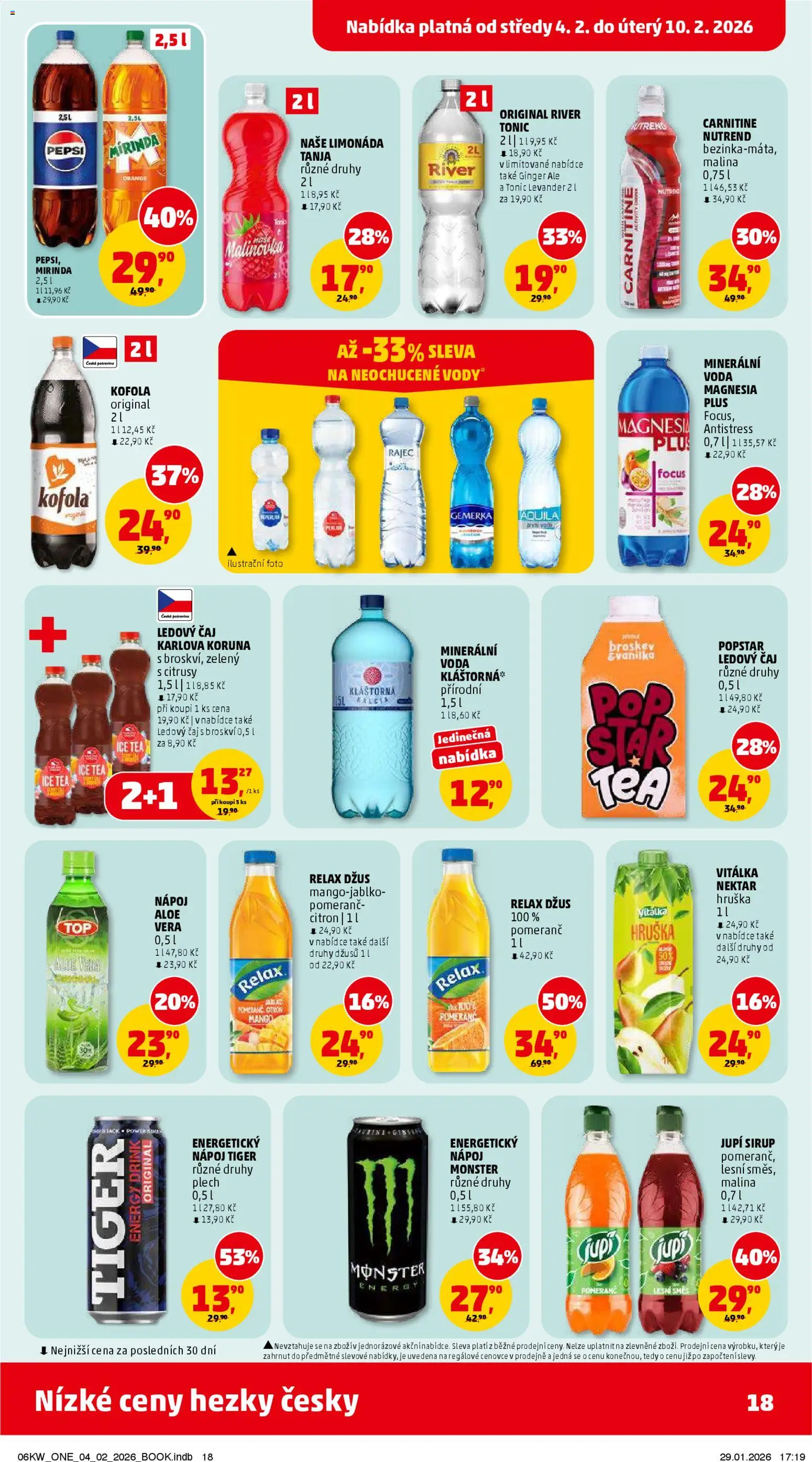 Penny Market leták - Čtvrtečník od 04.02.2026 | Strana: 18 | Produkty: Džus, Mirinda, Monster Energy, Aquila