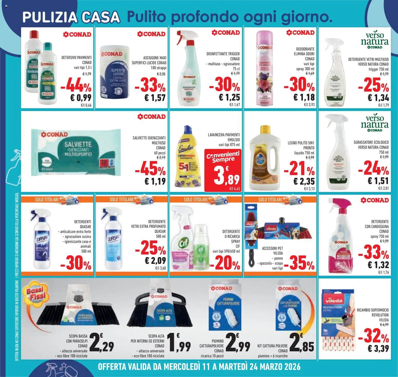 Volantino Conad del 11.03.2026 | Pagina: 30 | Prodotti: Salviette igienizzanti, Detergente, Candeggina, Sgrassatore