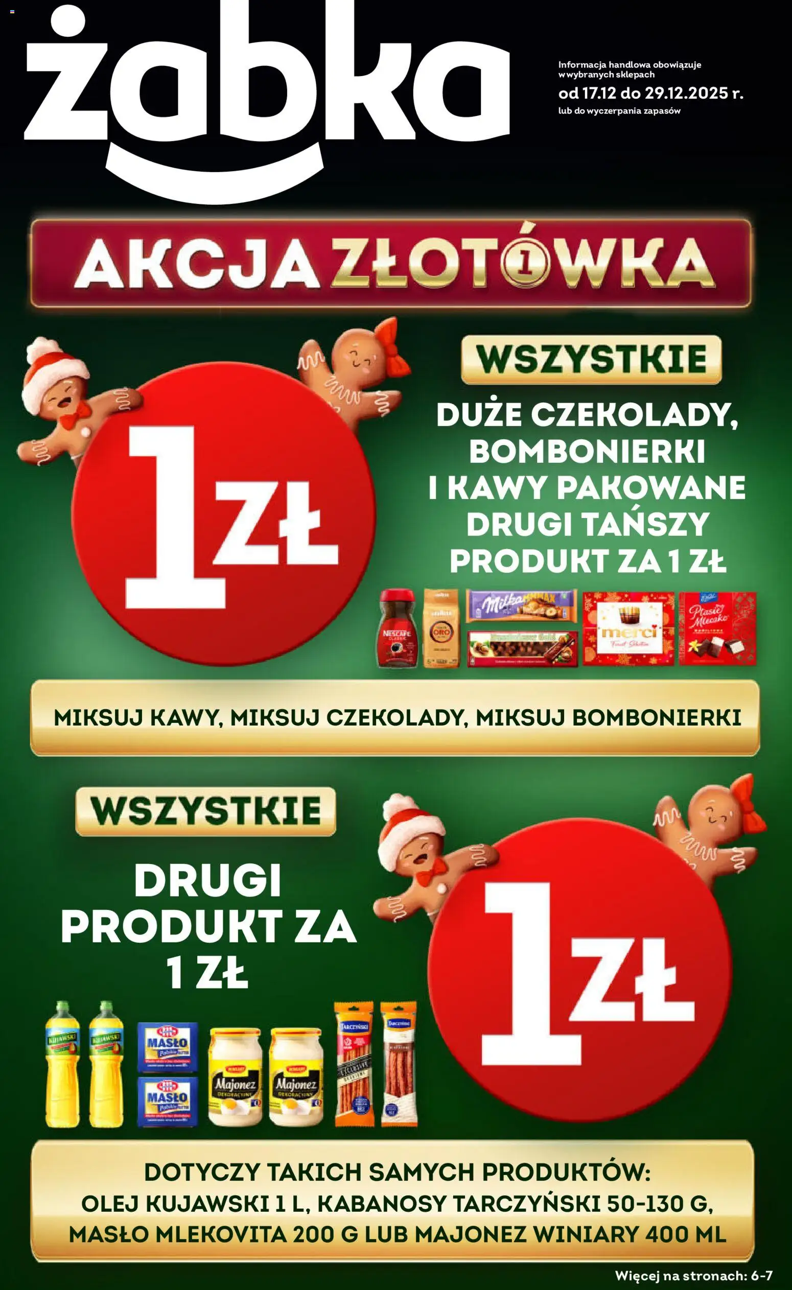 Żabka Gazetka od 17.12.2025 | Strona: 1 | Produkty: Merci, Kabanosy, Milka, Masło mlekovita