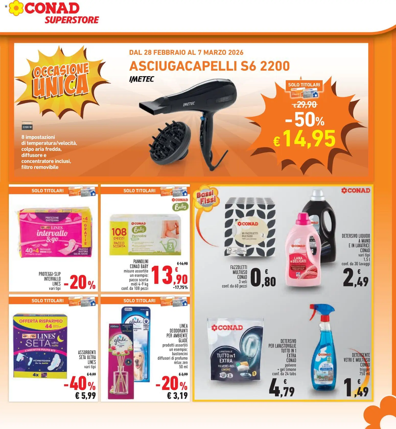 Volantino Conad del 26.02.2026 | Pagina: 25 | Prodotti: Pannolini, Detergente, Limone, Profumo