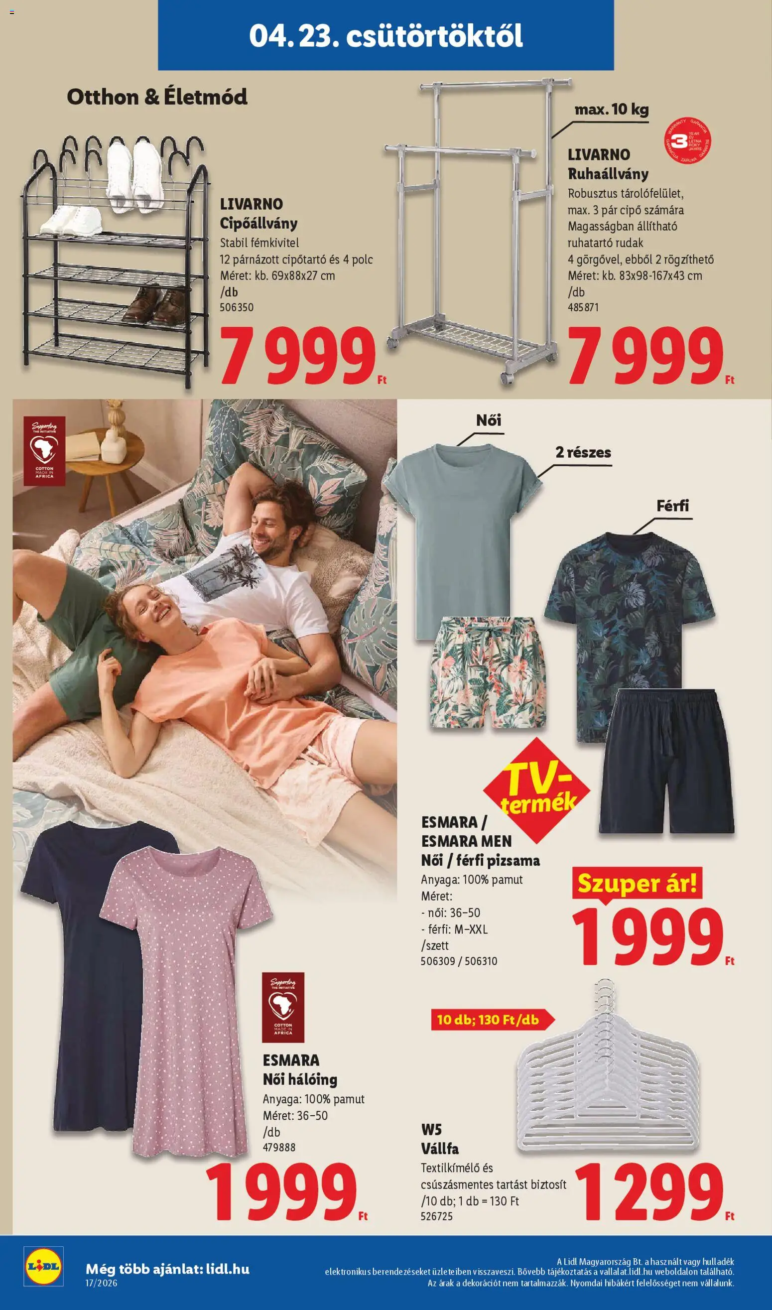 Lidl akciós ujság - amely érvényes a következő dátumtól: 23.04.2026 | Oldal: 4 | Termékek: Hálóing, Polc, Cipőtartó, Ruhaállvány
