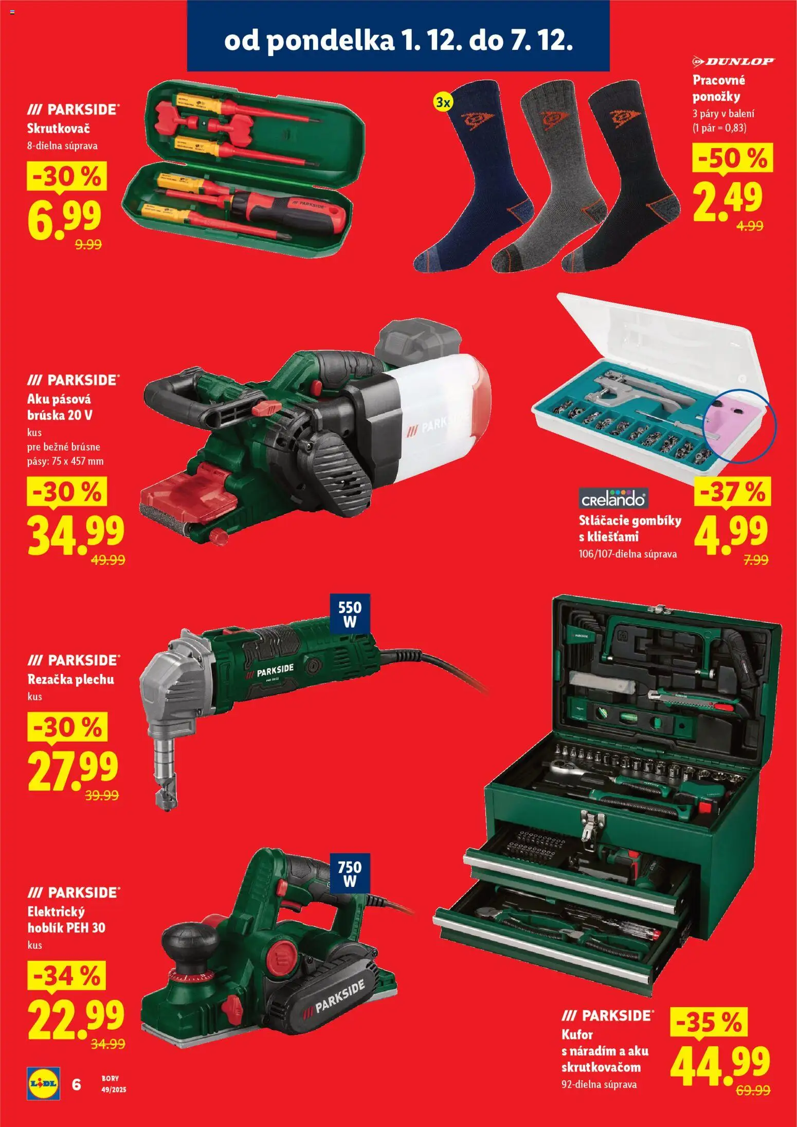 Nové Lidl akcie – leták je platný od 01.12.2025 | Strana: 6 | Produkty: Skrutkovač, Pásova brúska, Rezačka, Aku